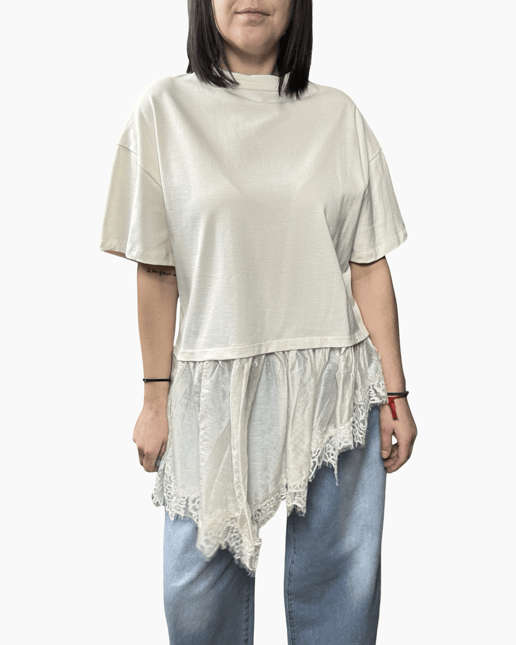 MAGLIA TAGLIATA SBIEGA CON PIZZO VICOLO - XE BLU ABBIGLIAMENTO