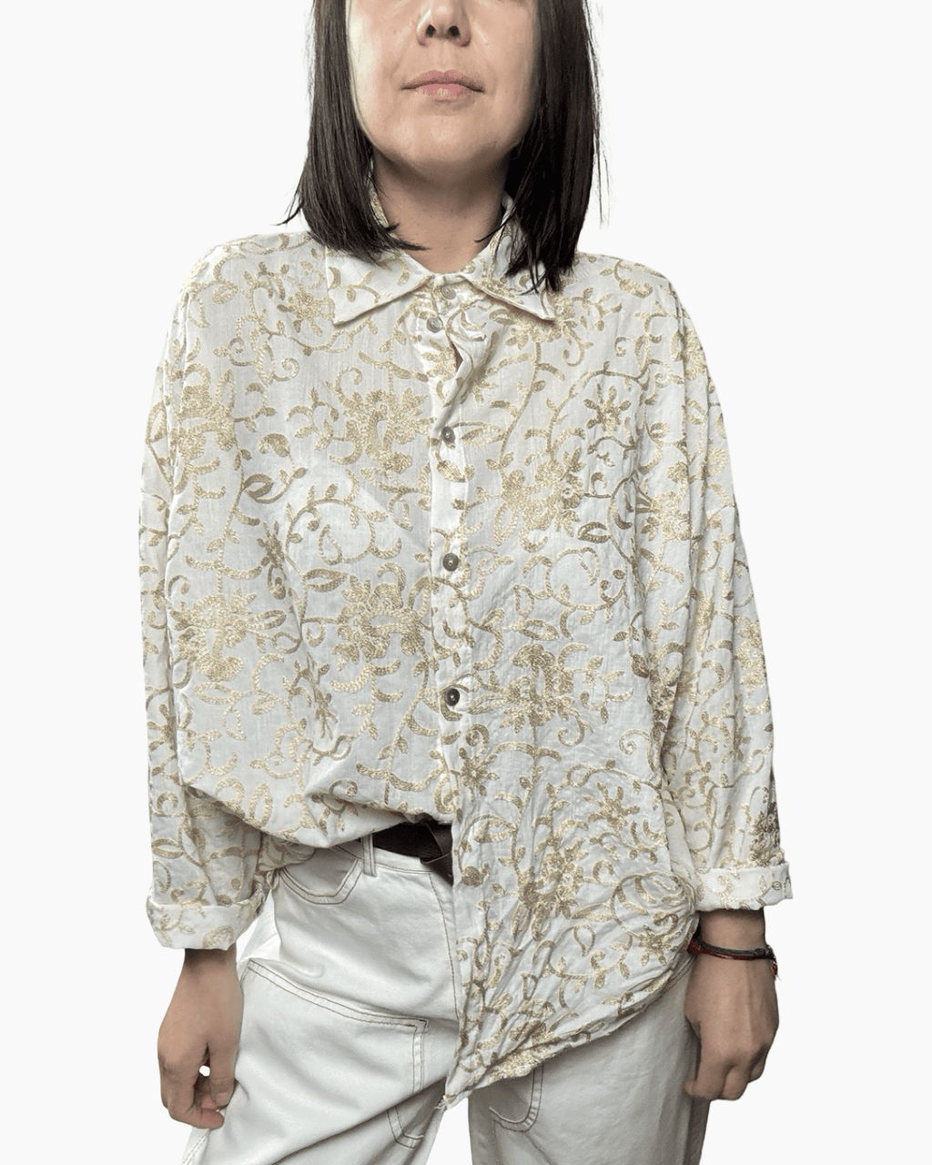 CAMICIA RICAMI ORO SUSY MIX - XE BLU ABBIGLIAMENTO