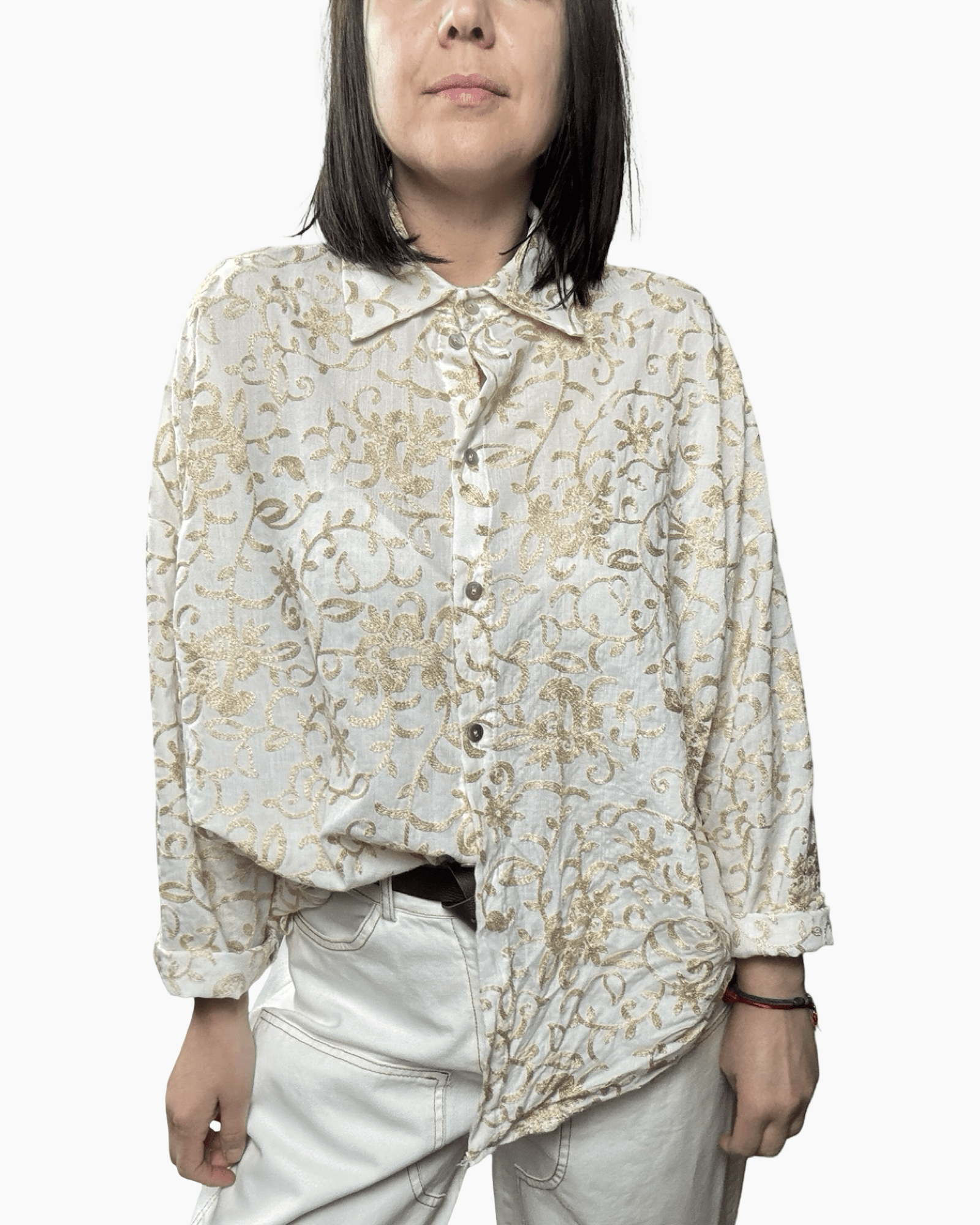 CAMICIA RICAMI ORO SUSY MIX - XE BLU ABBIGLIAMENTO