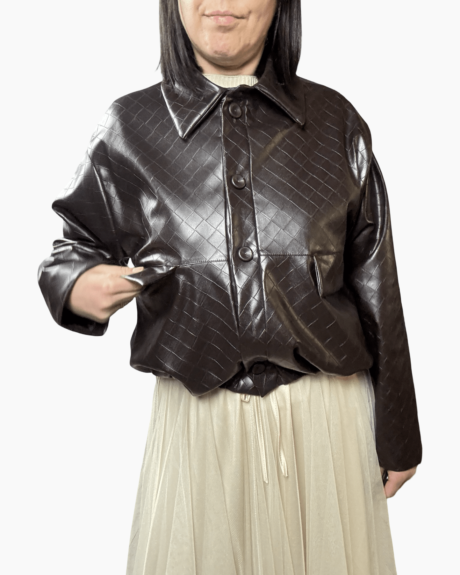 BOMBER IN ECOPELLE LAVORATA VICOLO - XE BLU ABBIGLIAMENTO