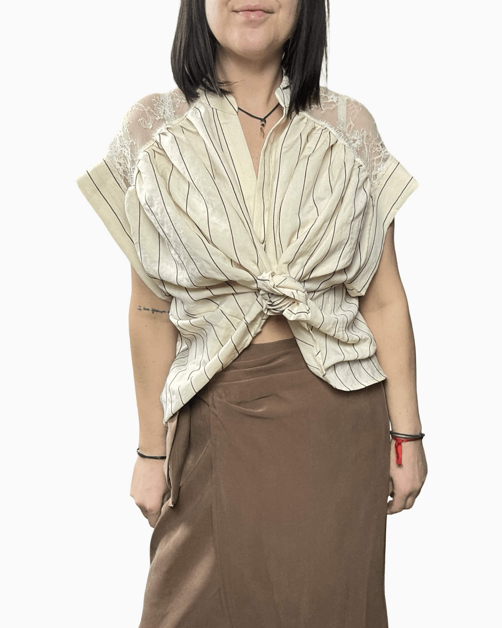 CAMICIA OVERSIZE GESSATA CON PIZZO VICOLO - XE BLU ABBIGLIAMENTO