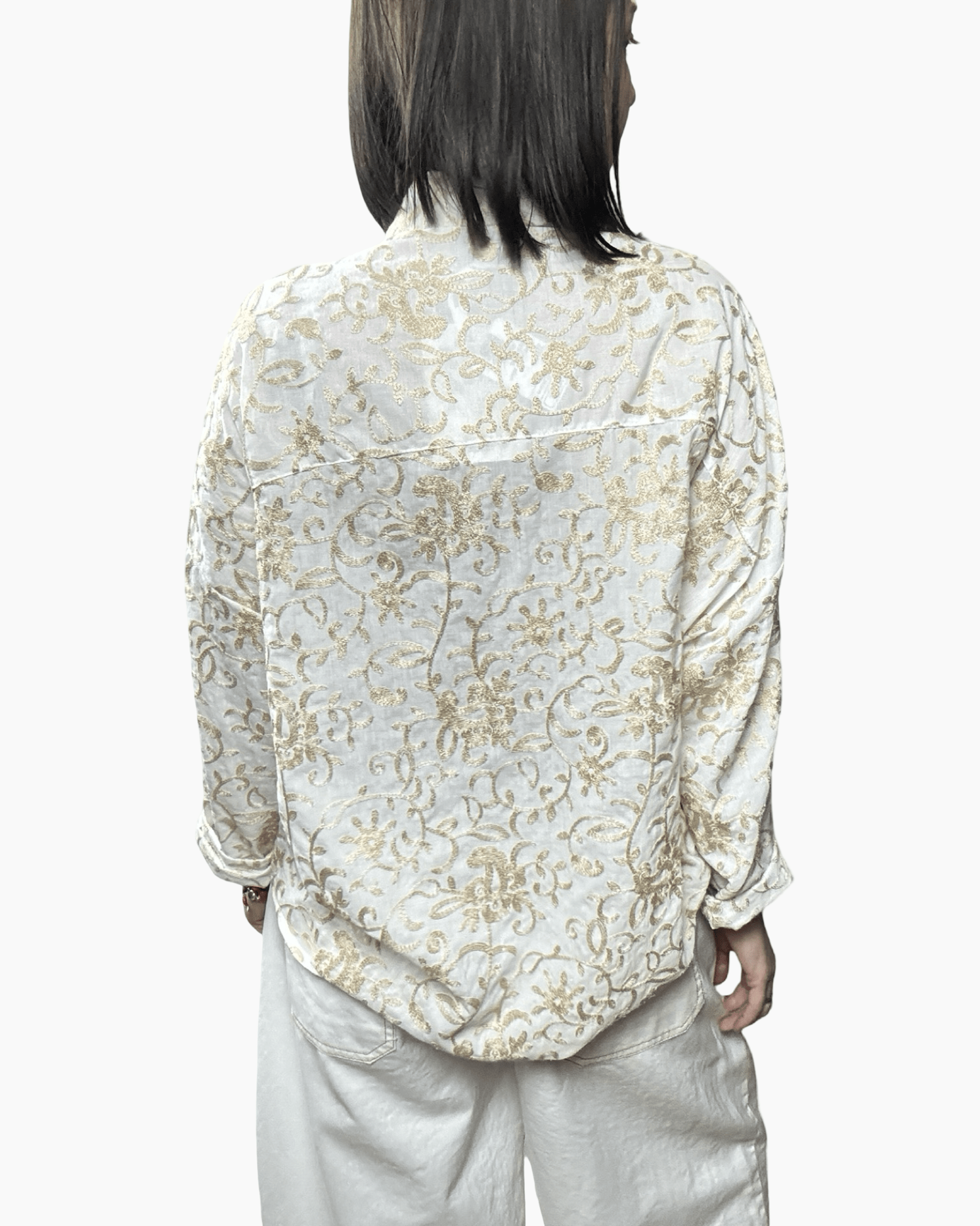 CAMICIA RICAMI ORO SUSY MIX - XE BLU ABBIGLIAMENTO