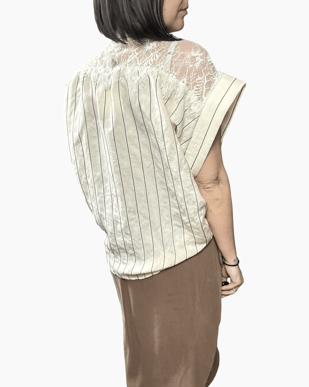 CAMICIA OVERSIZE GESSATA CON PIZZO VICOLO - XE BLU ABBIGLIAMENTO