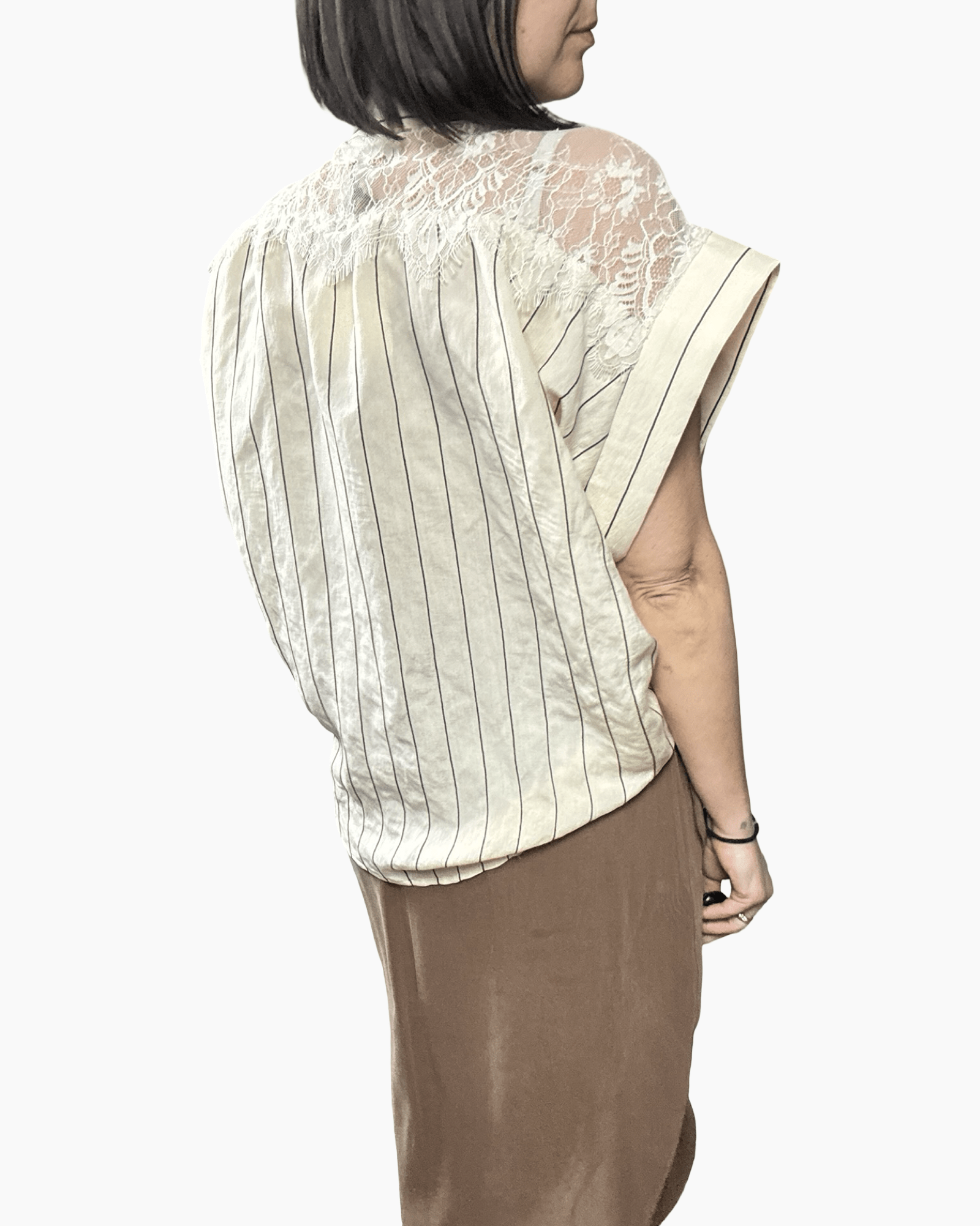 CAMICIA OVERSIZE GESSATA CON PIZZO VICOLO - XE BLU ABBIGLIAMENTO