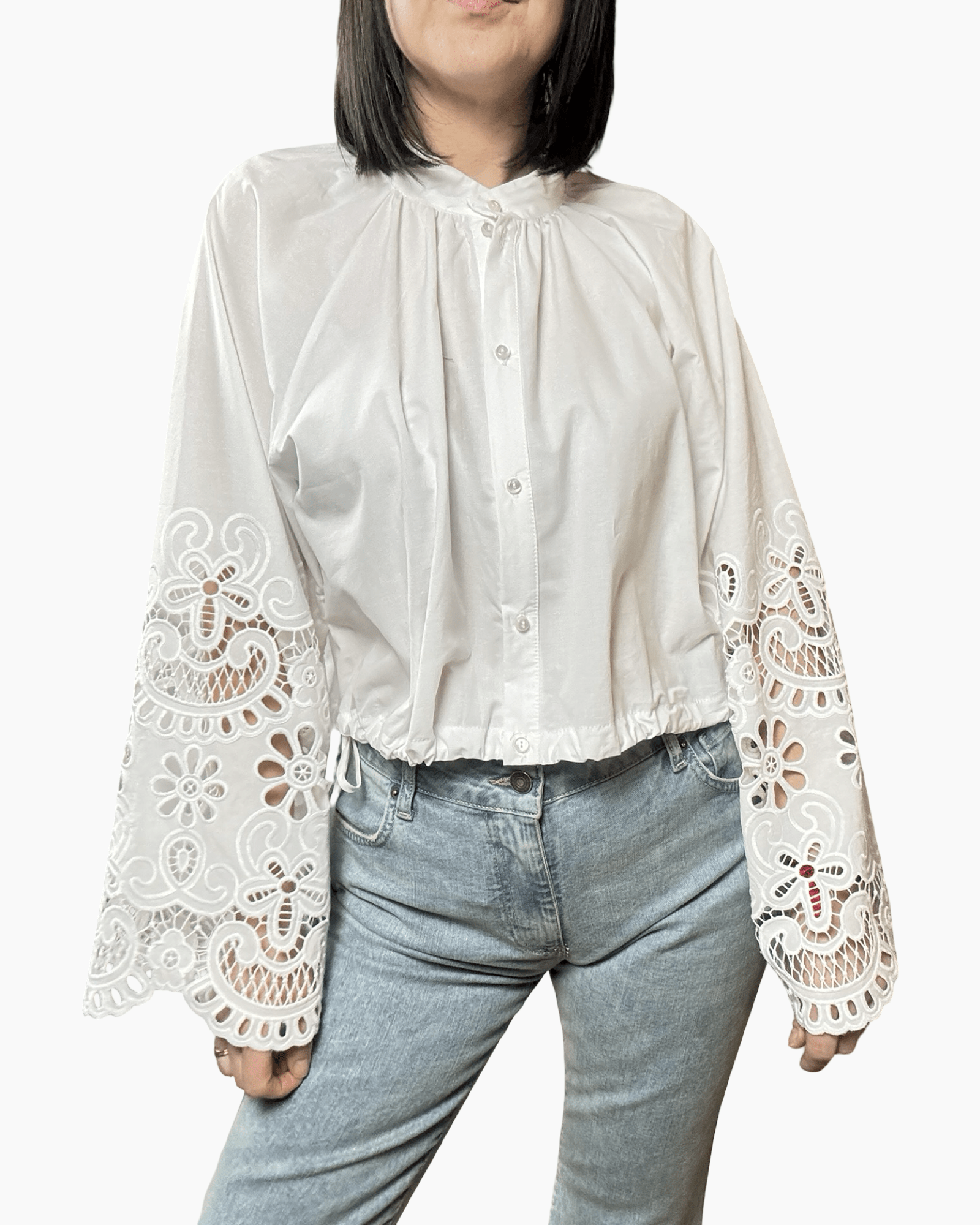 CAMICIA CON COULISSE E PIZZO VICOLO - XE BLU ABBIGLIAMENTO