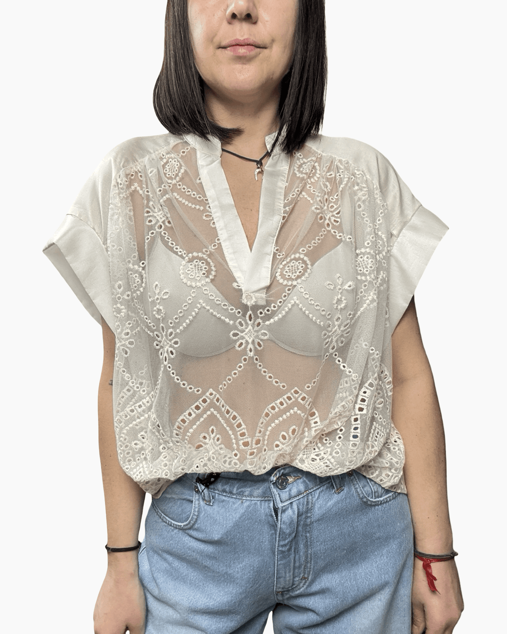 CAMICIA A MEZZA MANICA PIZZO+VELO VICOLO - XE BLU ABBIGLIAMENTO