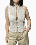 TOP IN PIZZO RICAMATO CON ALAMARI VICOLO - XE BLU ABBIGLIAMENTO