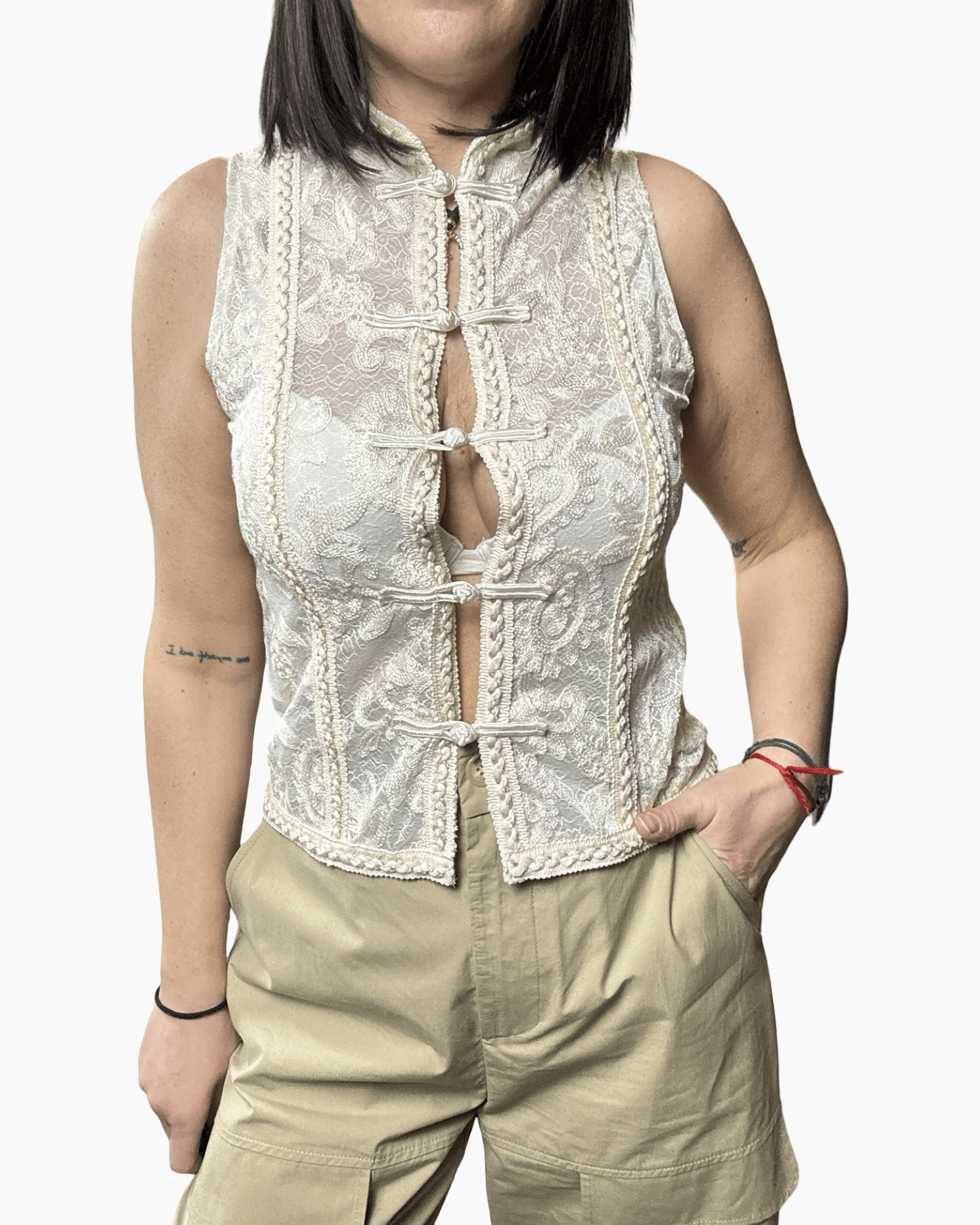 TOP IN PIZZO RICAMATO CON ALAMARI VICOLO - XE BLU ABBIGLIAMENTO