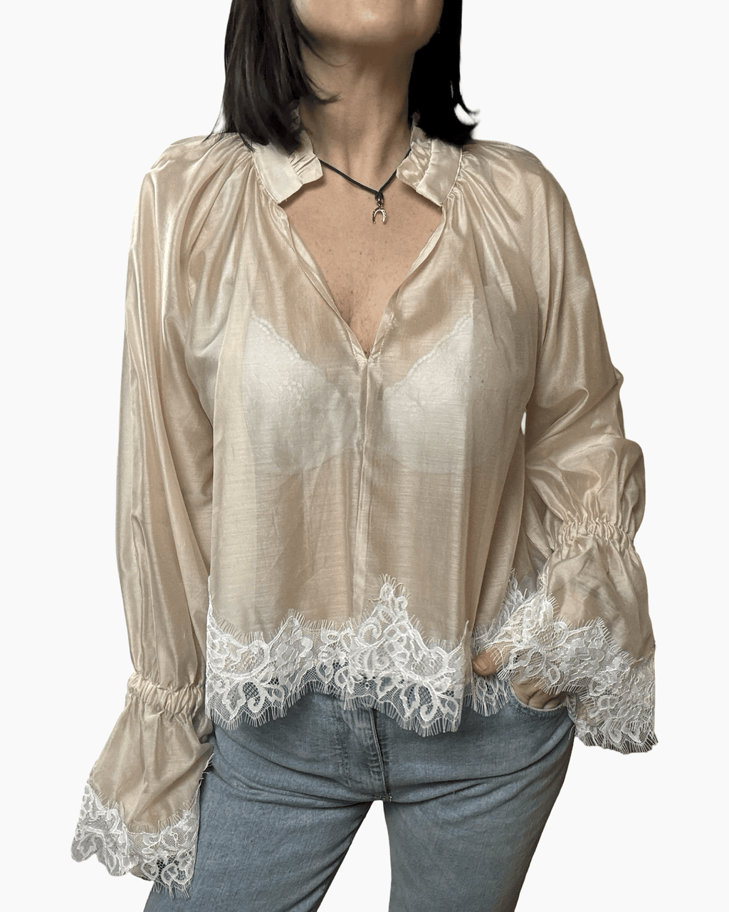 CAMICIA IN MUSSOLA CON PIZZO VICOLO - XE BLU ABBIGLIAMENTO