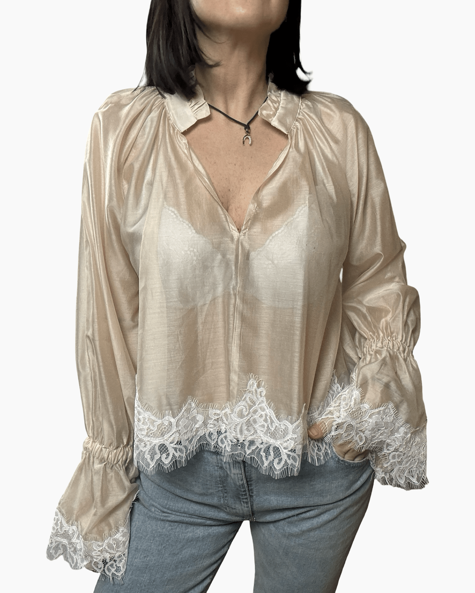 CAMICIA IN MUSSOLA CON PIZZO VICOLO - XE BLU ABBIGLIAMENTO