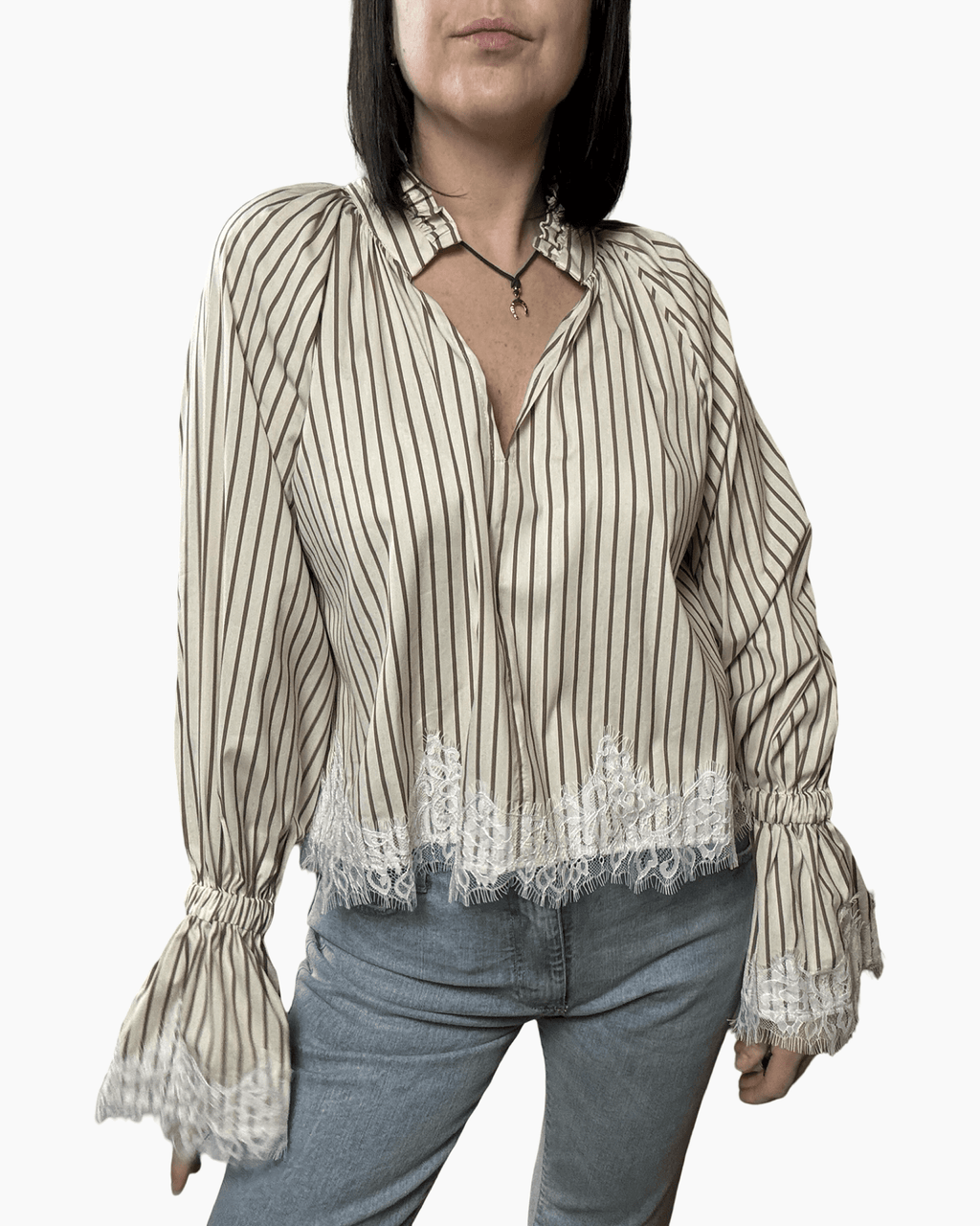 CAMICIA RIGATA CON PIZZO VICOLO - XE BLU ABBIGLIAMENTO