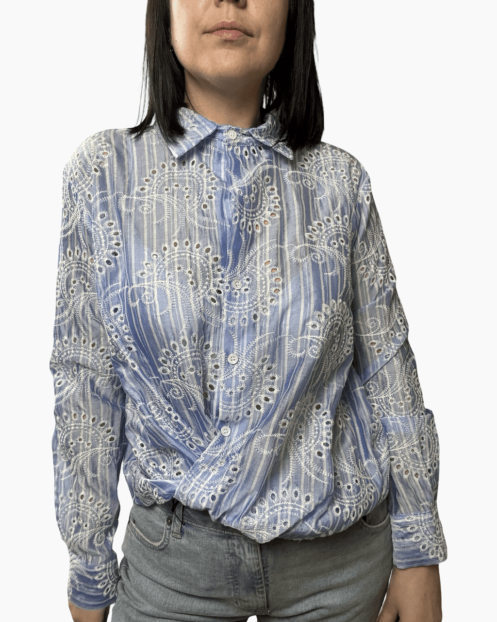 CAMICIA IN SANGALLO ARRICCIATA VICOLO - XE BLU ABBIGLIAMENTO