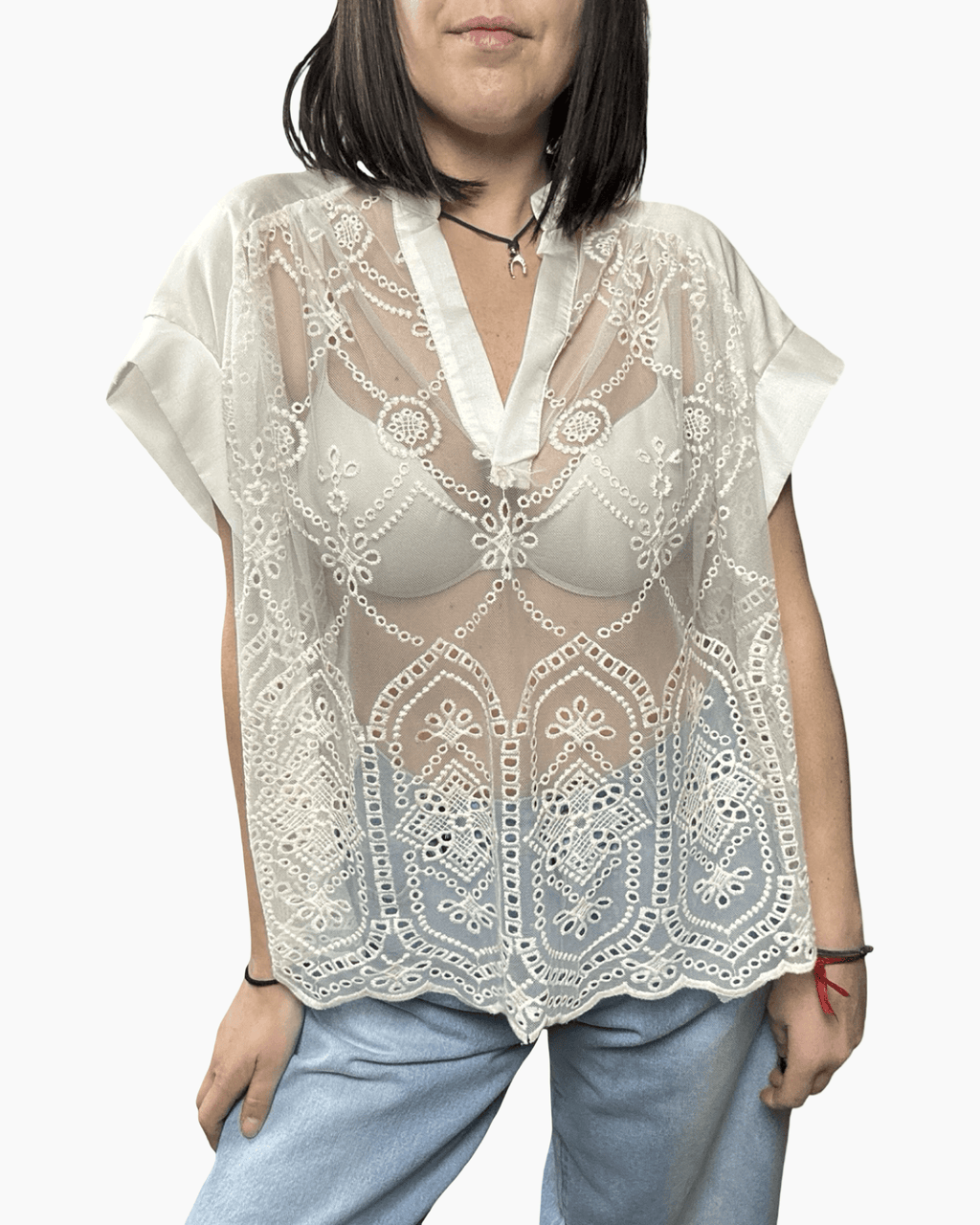 CAMICIA A MEZZA MANICA PIZZO+VELO VICOLO - XE BLU ABBIGLIAMENTO