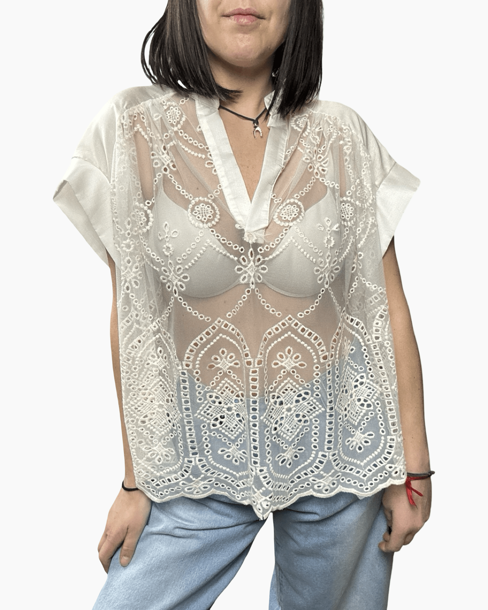 CAMICIA A MEZZA MANICA PIZZO+VELO VICOLO - XE BLU ABBIGLIAMENTO