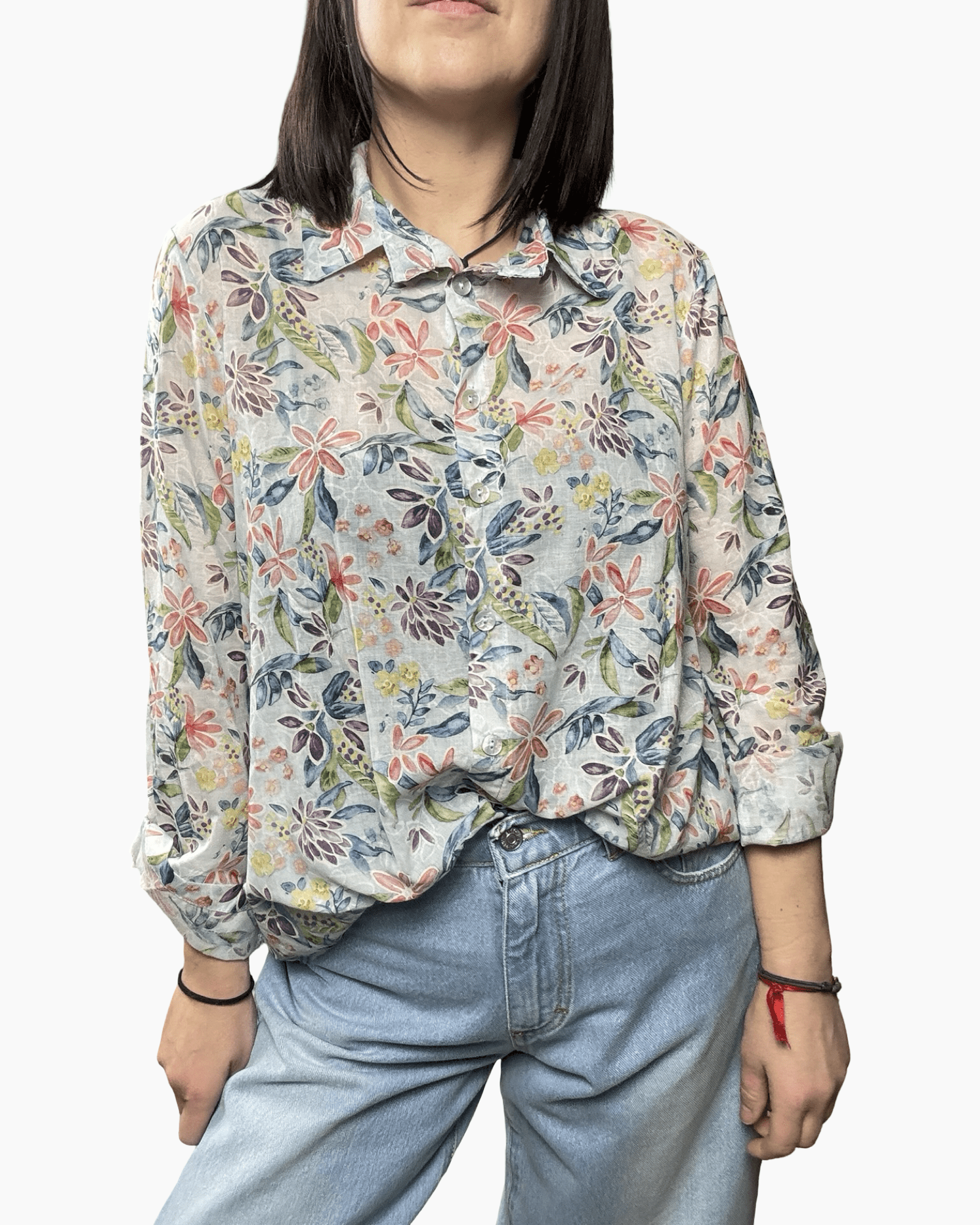 CAMICIA A FIORI GRANDI SUSY MIX - XE BLU ABBIGLIAMENTO