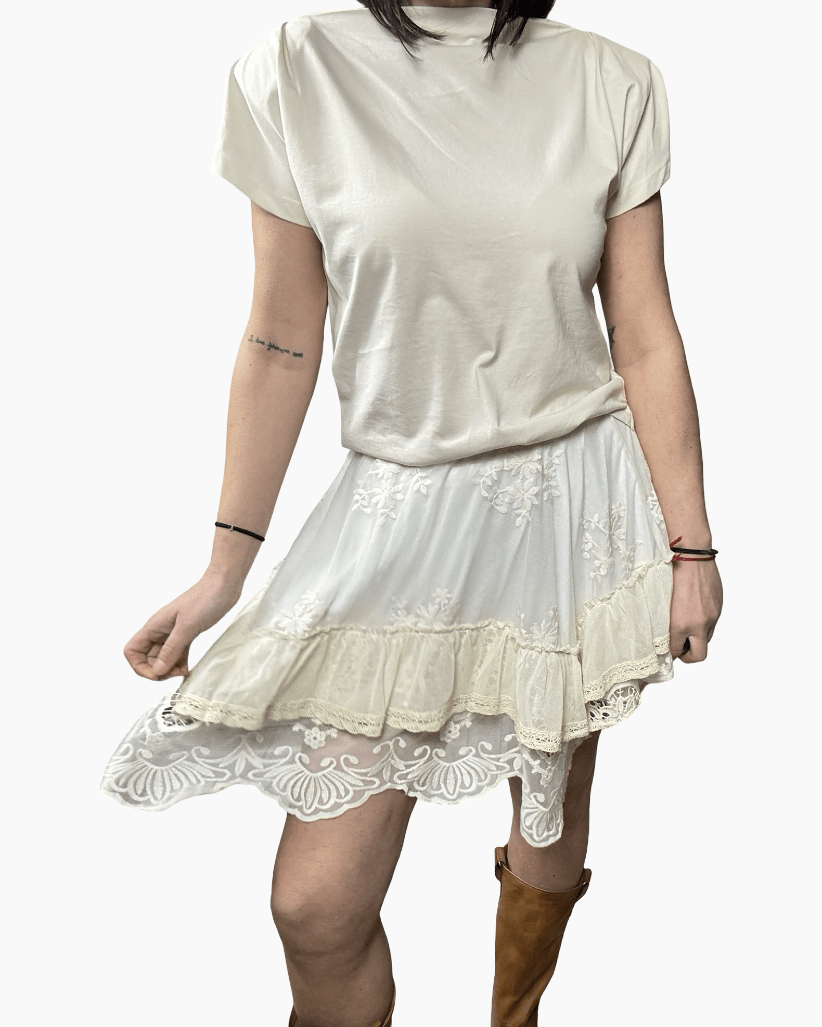 GONNA CORTA IN PIZZO A BALZE TENSIONE IN - XE BLU ABBIGLIAMENTO