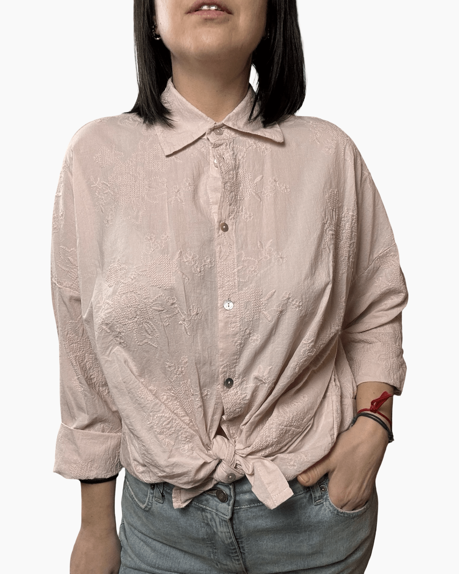 CAMICIA RICAMATA ANNODATA SUL FONDO SUSY MIX - XE BLU ABBIGLIAMENTO