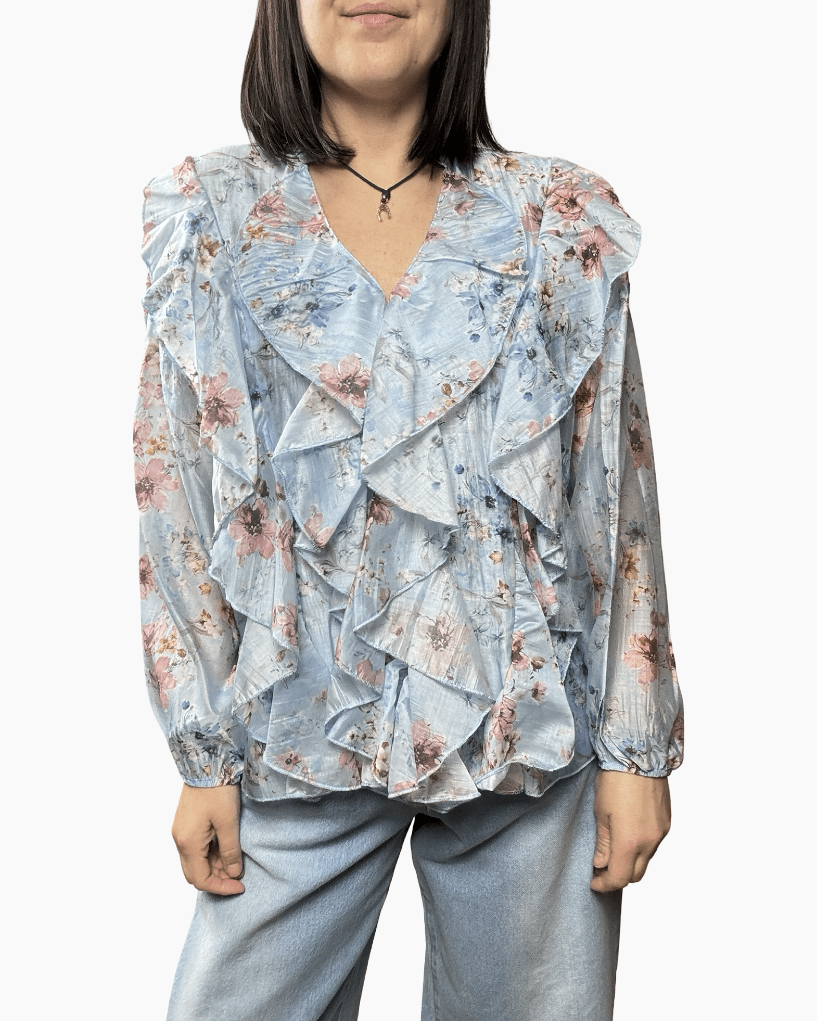 CAMICIA A FIORI CON ROUGES SUSY MIX - XE BLU ABBIGLIAMENTO