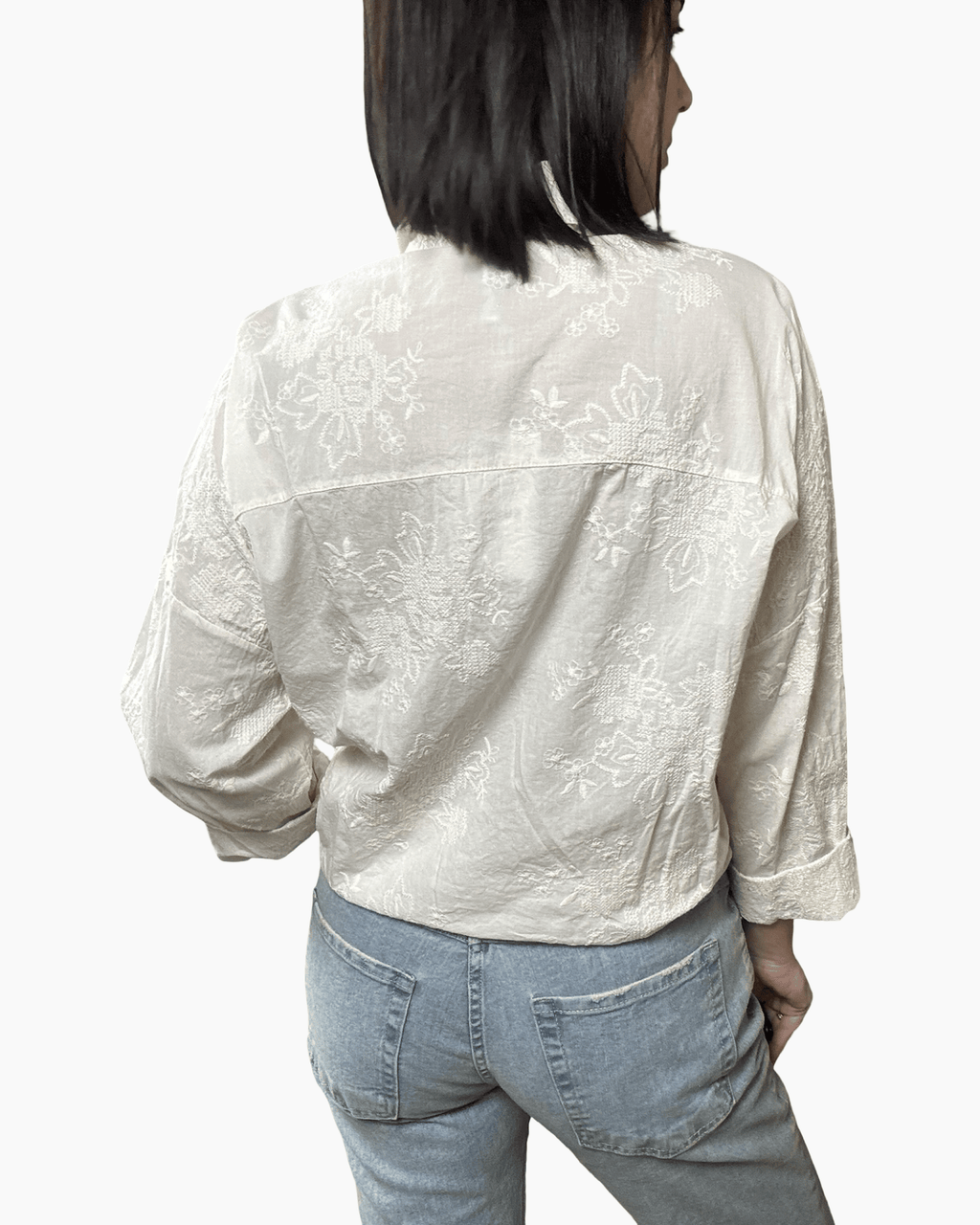 CAMICIA RICAMATA ANNODATA SUL FONDO SUSY MIX - XE BLU ABBIGLIAMENTO