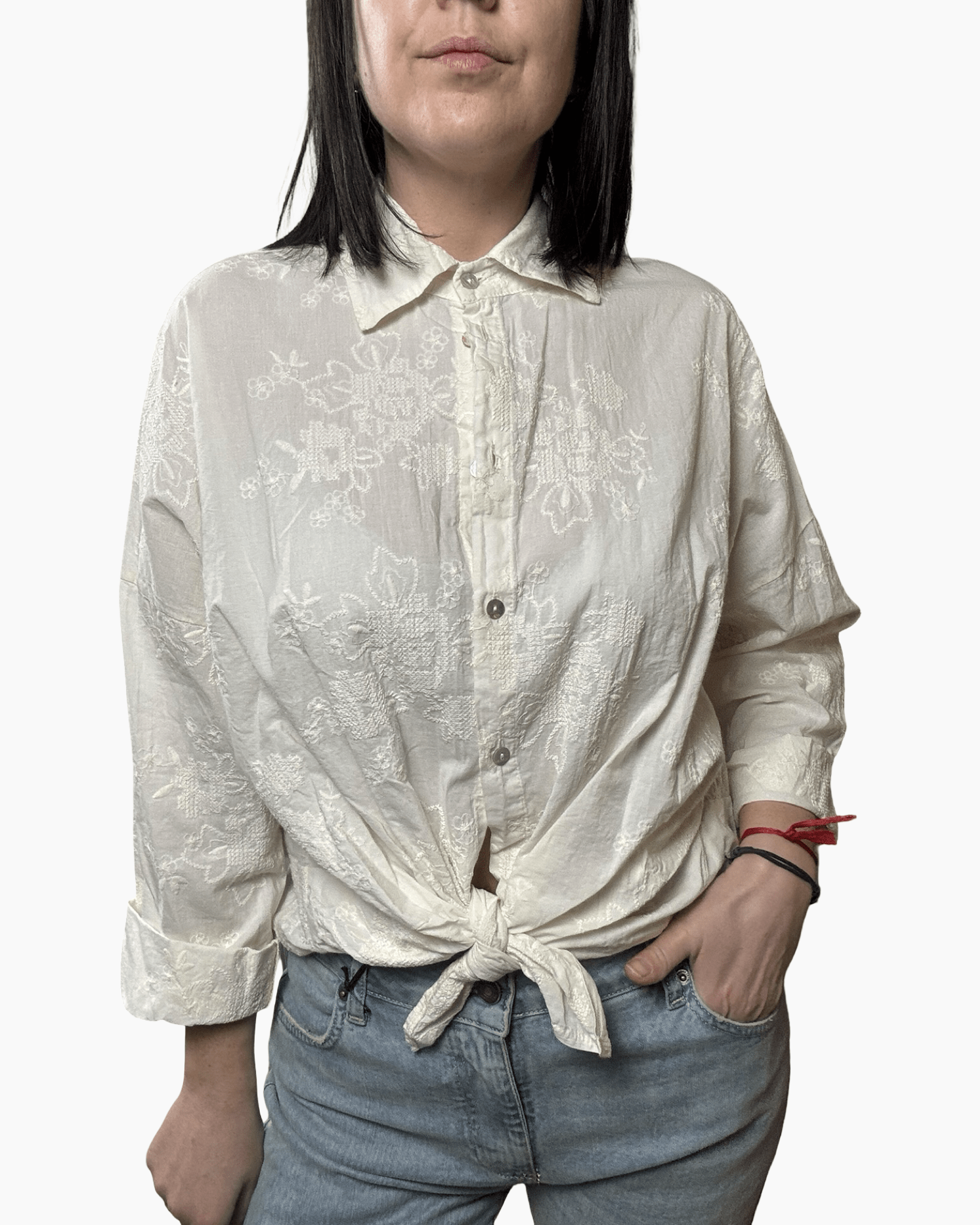 CAMICIA RICAMATA ANNODATA SUL FONDO SUSY MIX - XE BLU ABBIGLIAMENTO