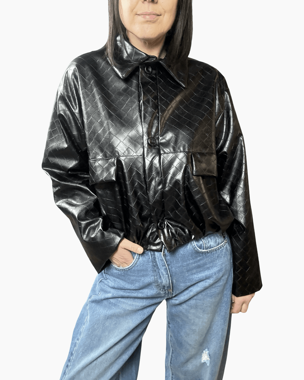 BOMBER IN ECOPELLE LAVORATA VICOLO - XE BLU ABBIGLIAMENTO