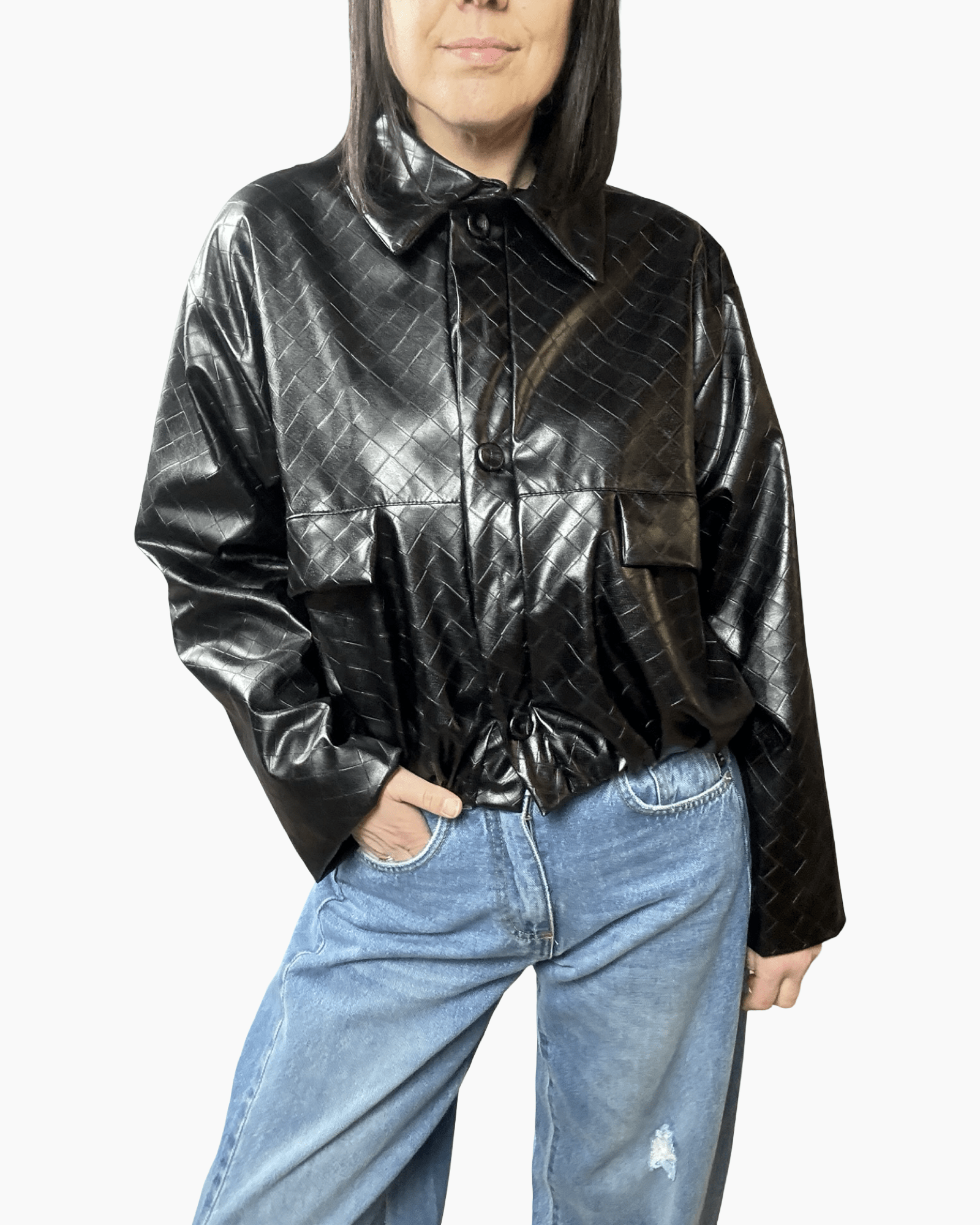 BOMBER IN ECOPELLE LAVORATA VICOLO - XE BLU ABBIGLIAMENTO