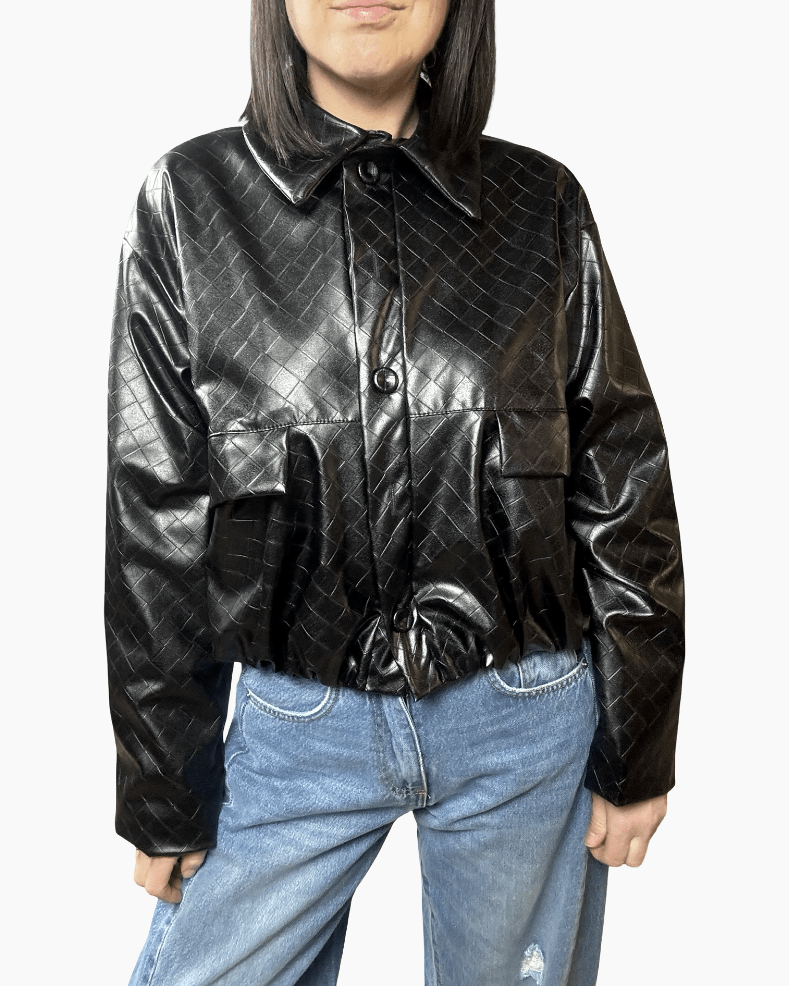 BOMBER IN ECOPELLE LAVORATA VICOLO - XE BLU ABBIGLIAMENTO