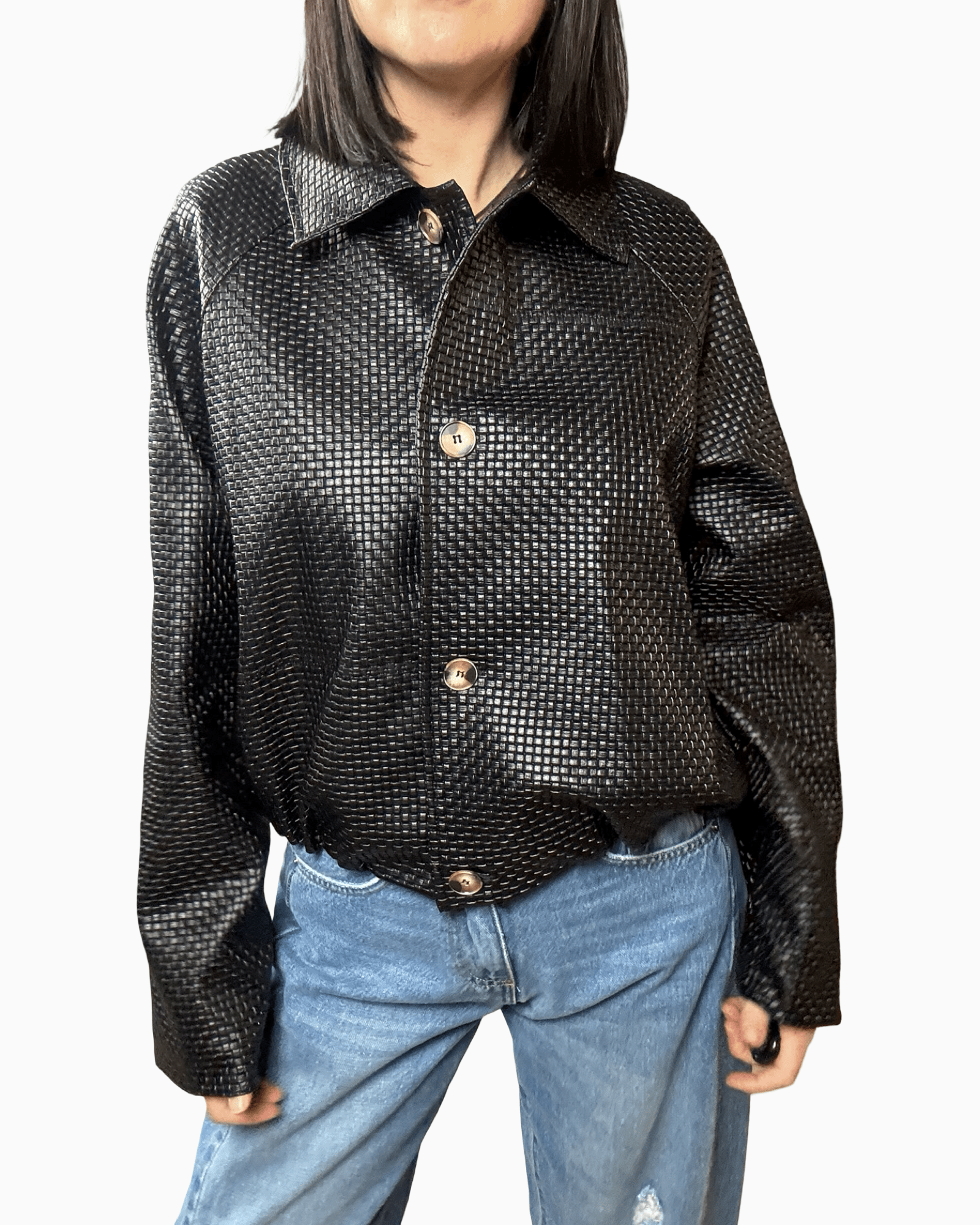 BOMBER OPERATO IN ECOPELLE HAVEONE - XE BLU ABBIGLIAMENTO