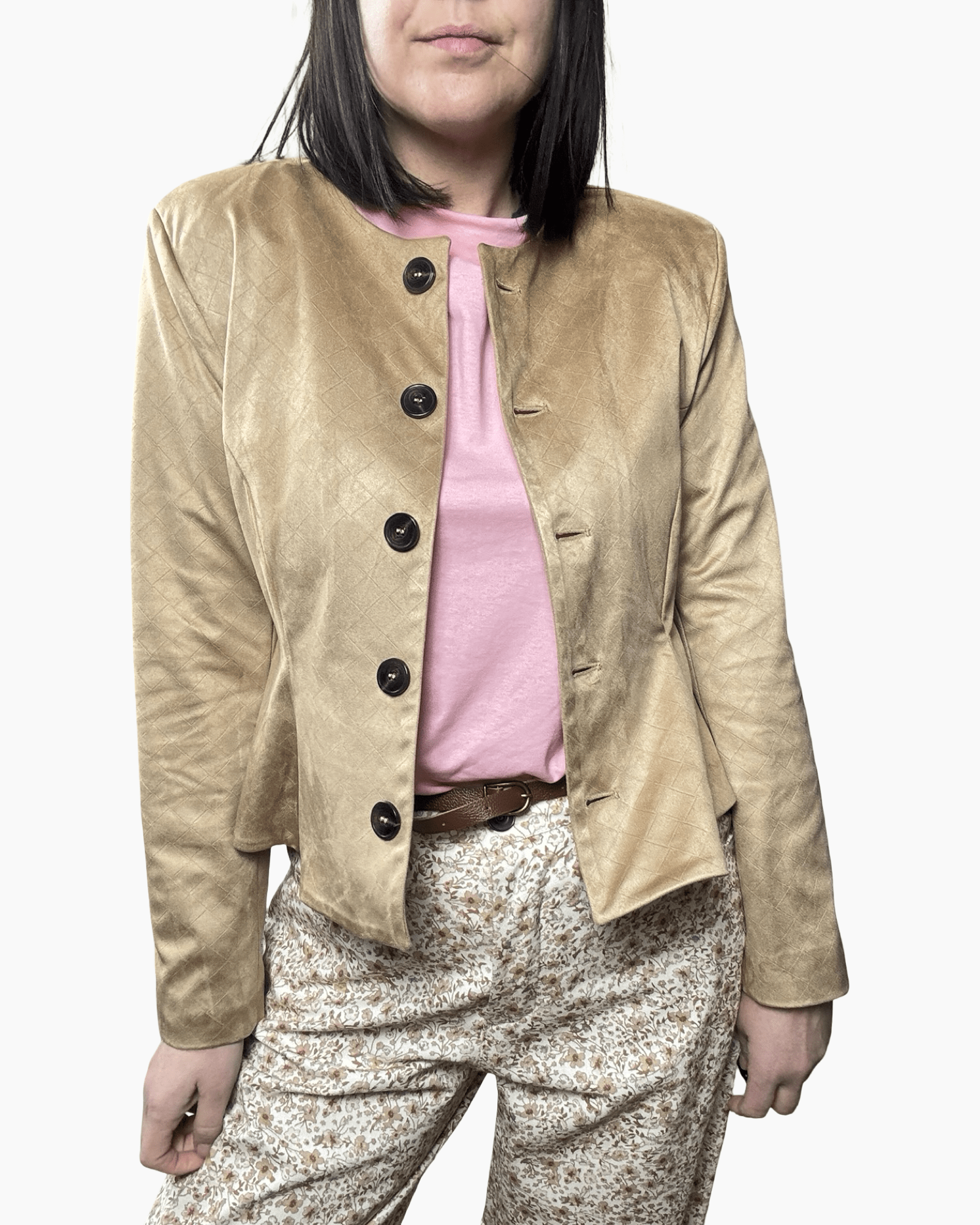 GIACCA IN SUEDE CON VOLANT TENSIONE IN - XE BLU ABBIGLIAMENTO