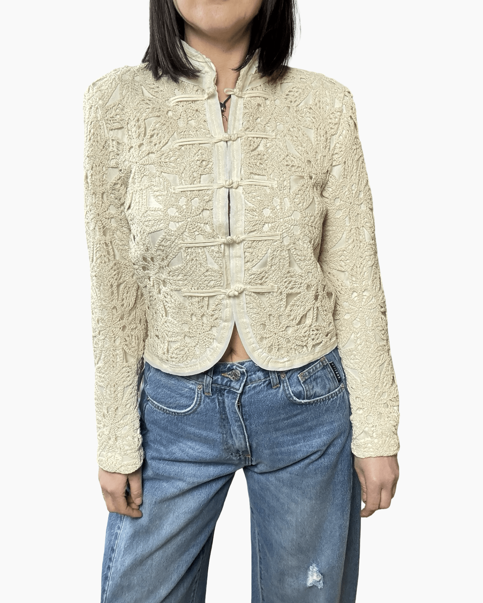 GIACCA IN PIZZO MACRAME' CON ALAMARI - XE BLU ABBIGLIAMENTO