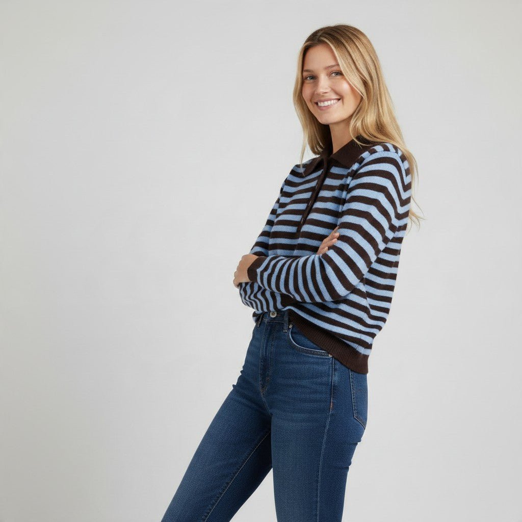 POLO A RIGHE SUSY MIX - XE BLU Abbigliamento Donna
