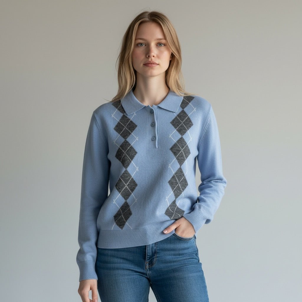POLO A ROMBI CON BOTTONI SUSY MIX - XE BLU Abbigliamento Donna