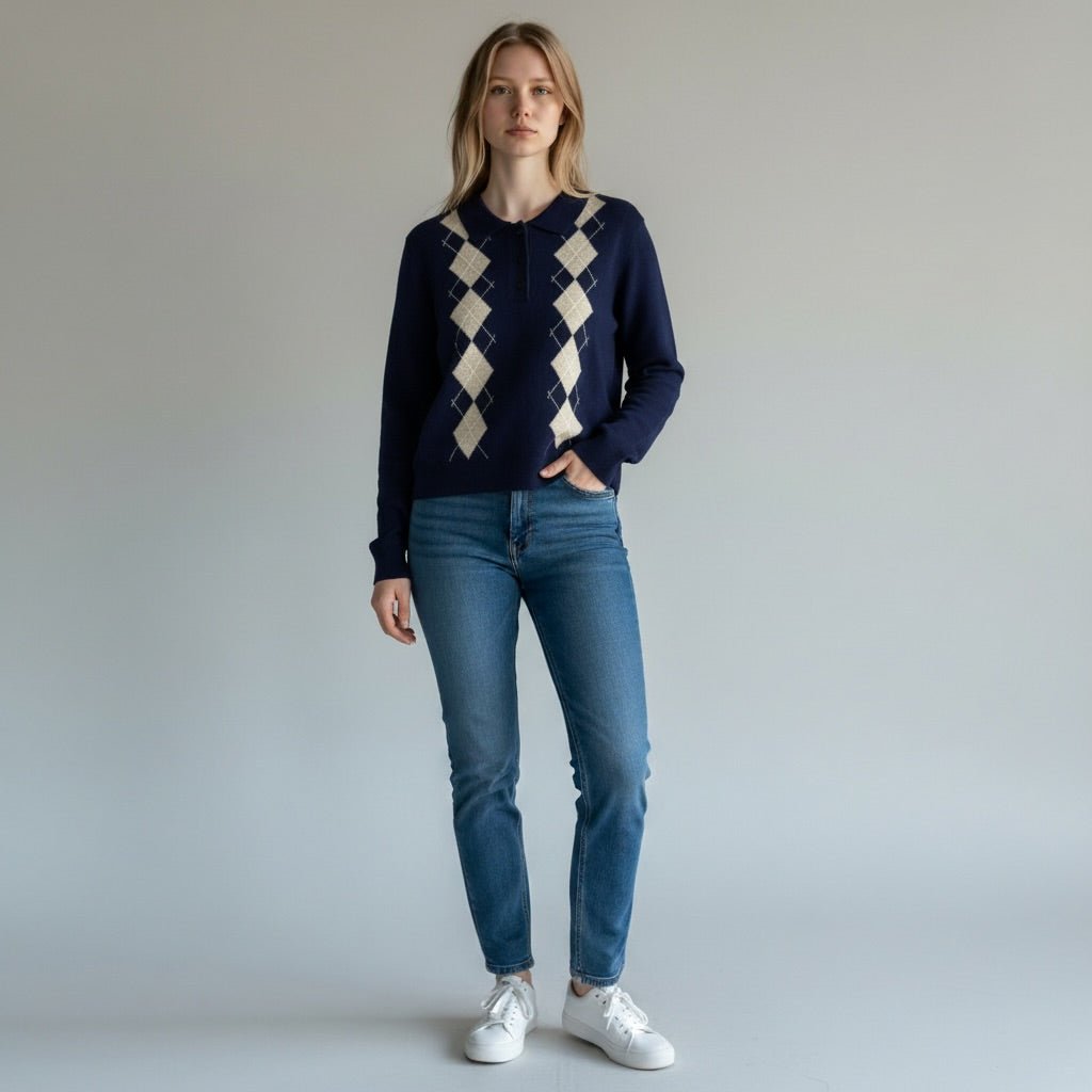 POLO A ROMBI CON BOTTONI SUSY MIX - XE BLU Abbigliamento Donna