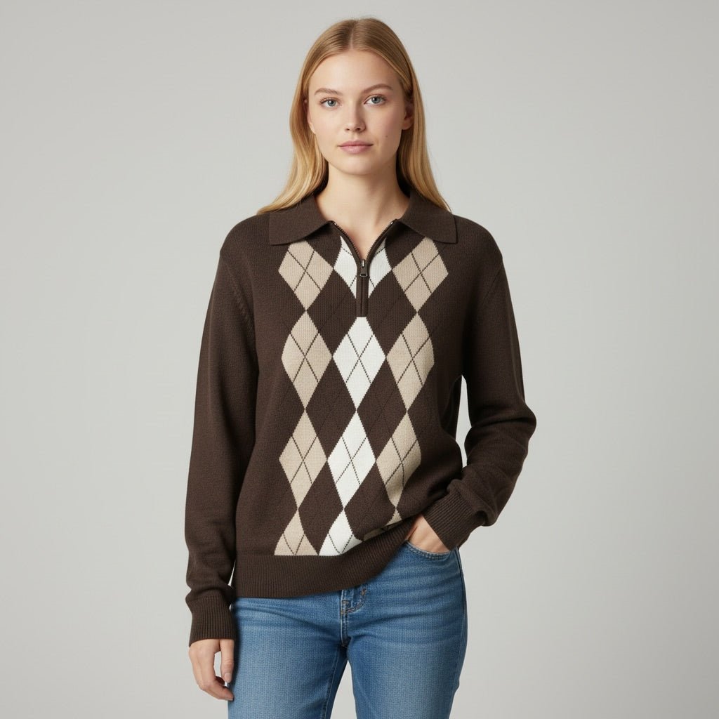POLO A ROMBI CON ZIP SUSY MIX - XE BLU Abbigliamento Donna