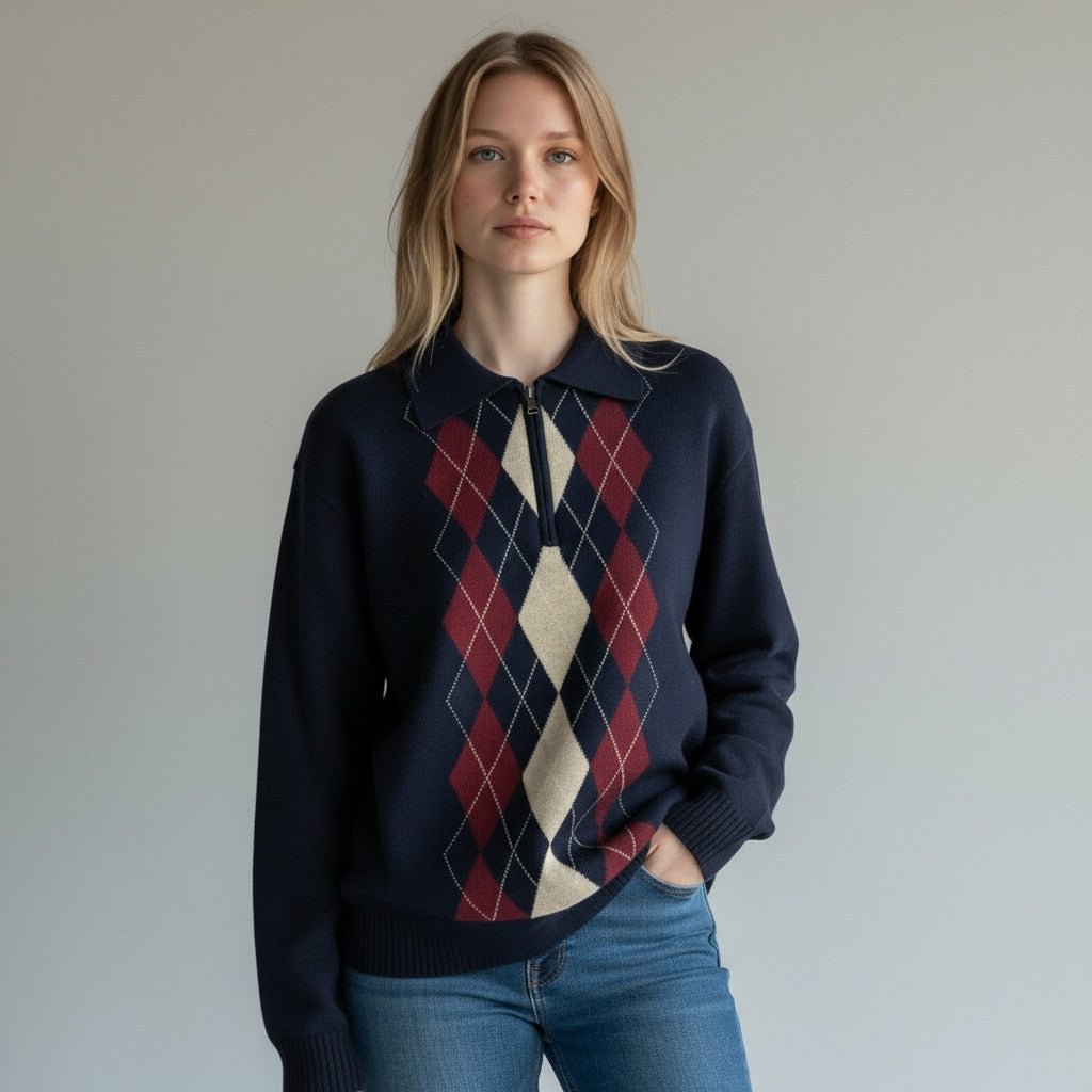 POLO A ROMBI CON ZIP SUSY MIX - XE BLU Abbigliamento Donna