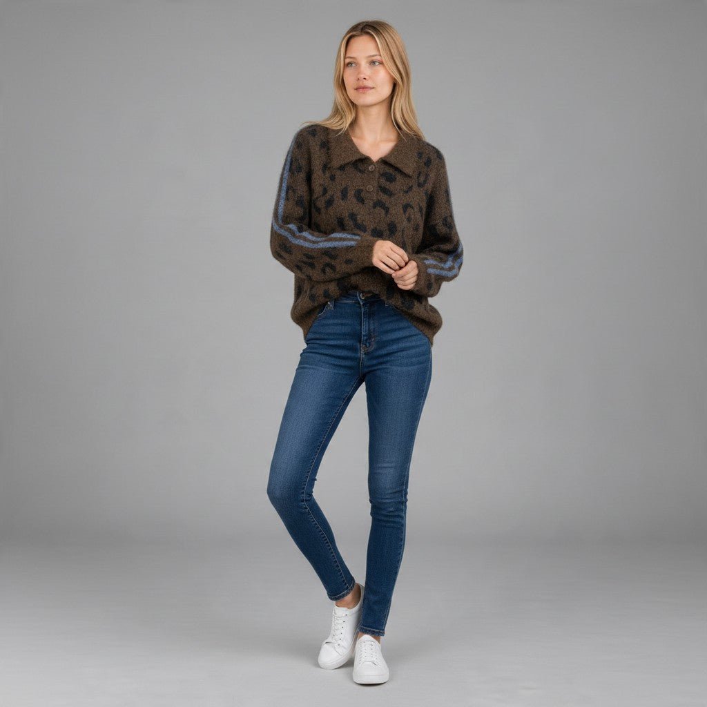 POLO MACULATA CON BANDE SUSY MIX - XE BLU Abbigliamento Donna