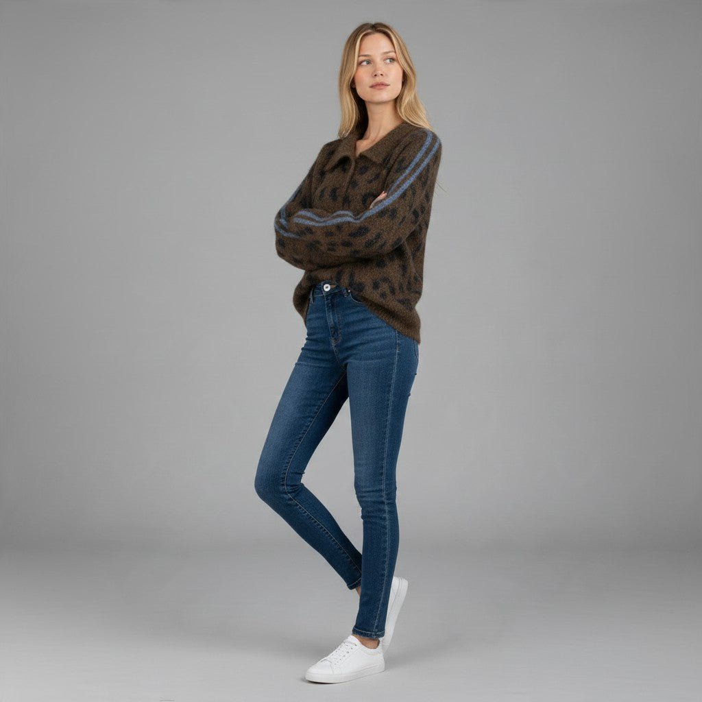 POLO MACULATA CON BANDE SUSY MIX - XE BLU Abbigliamento Donna
