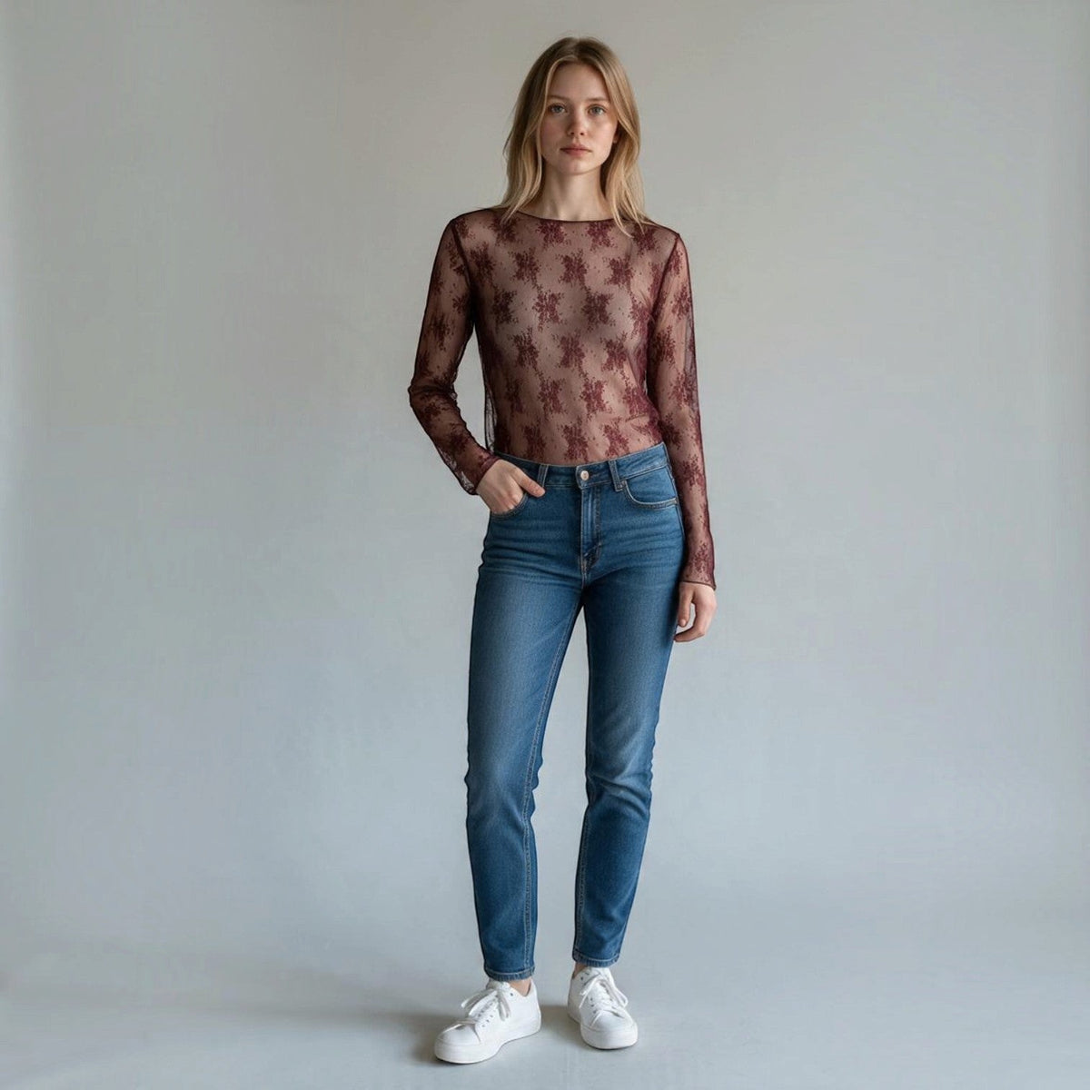 SOTTOGIACCA BASIC IN PIZZO SUSY MIX - XE BLU Abbigliamento Donna