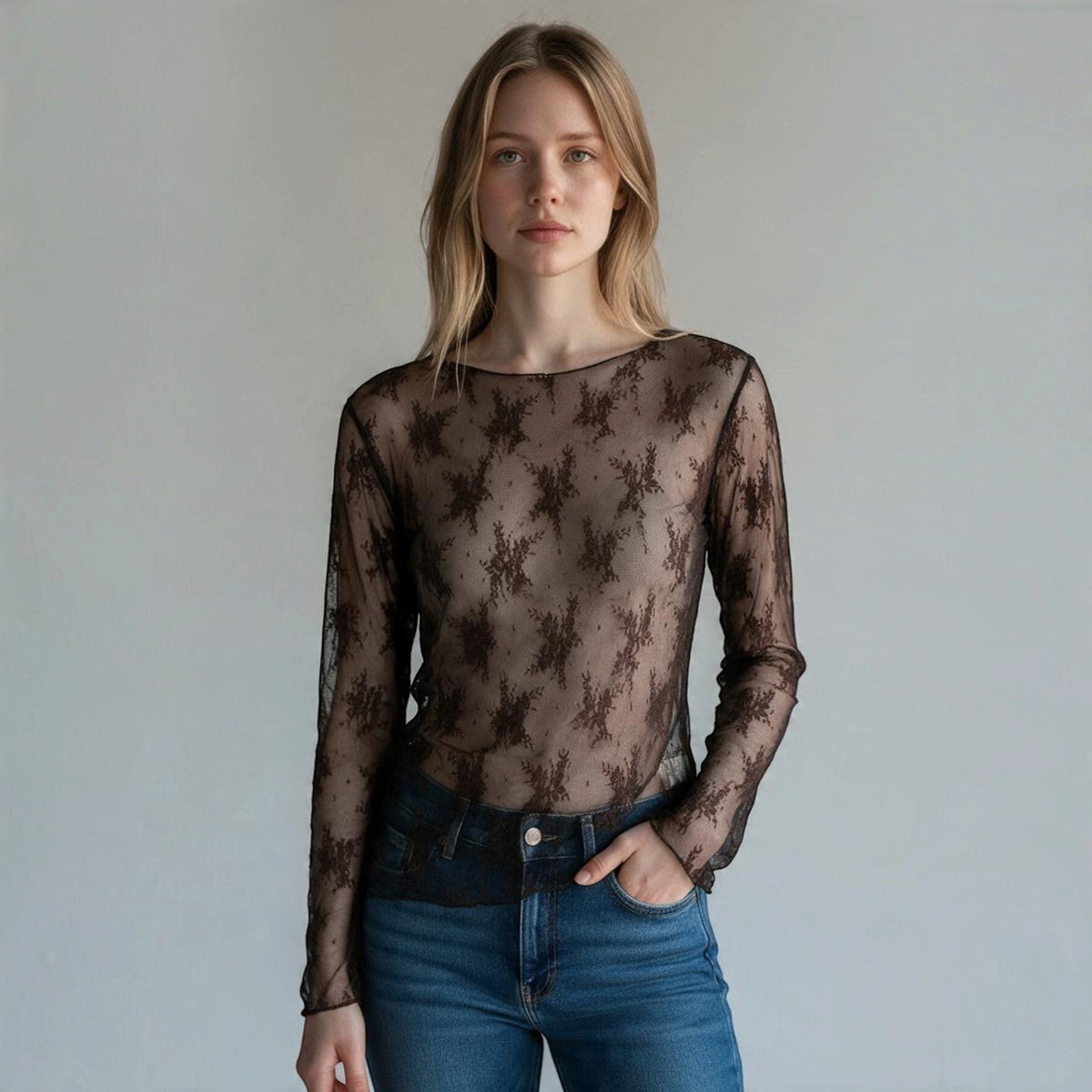 SOTTOGIACCA BASIC IN PIZZO SUSY MIX - XE BLU Abbigliamento Donna