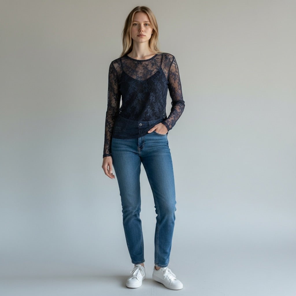 SOTTOGIACCA BASIC IN PIZZO SUSY MIX - XE BLU Abbigliamento Donna