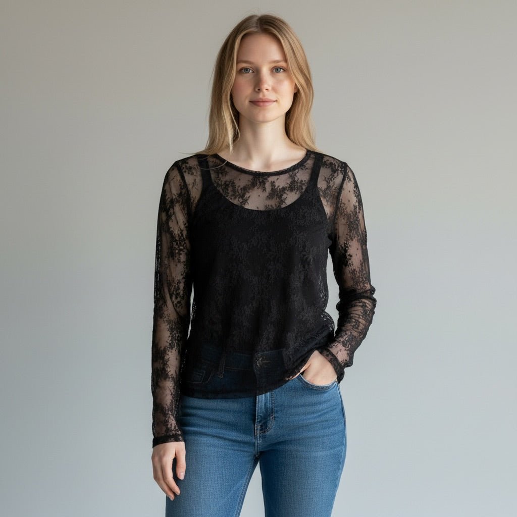 SOTTOGIACCA BASIC IN PIZZO SUSY MIX - XE BLU Abbigliamento Donna