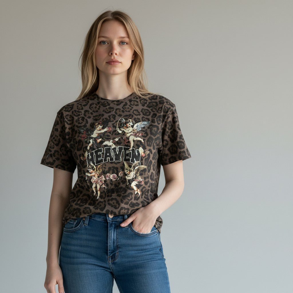 T-SHIRT MACULATA CON ANGELI TENSIONE IN - XE BLU Abbigliamento Donna
