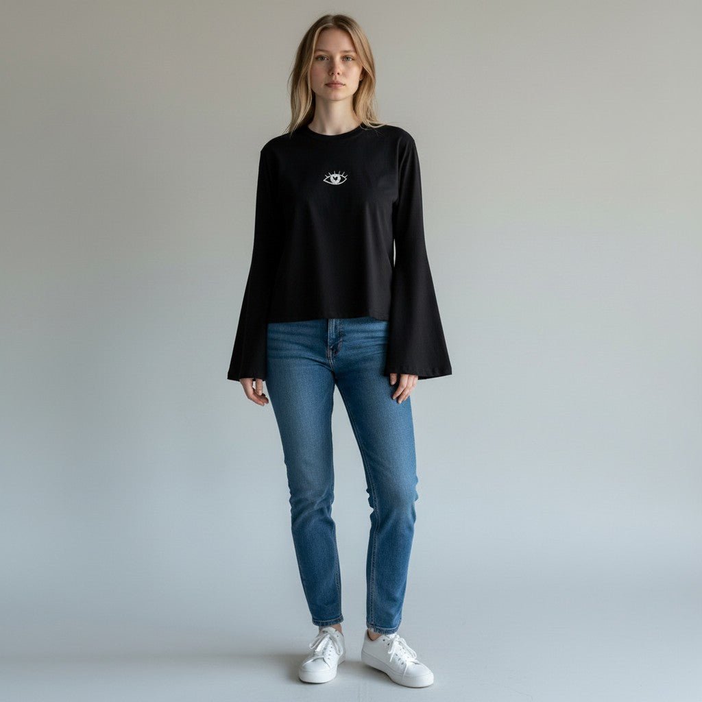 T-SHIRT MANICA SVASATA CON OCCHIO VICOLO - XE BLU Abbigliamento Donna