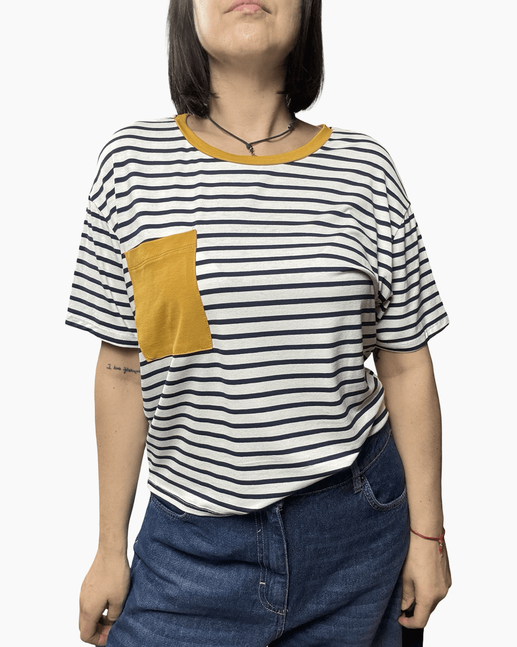 T-SHIRT RIGATA CON TASCHINA SUSY MIX - XE BLU ABBIGLIAMENTO