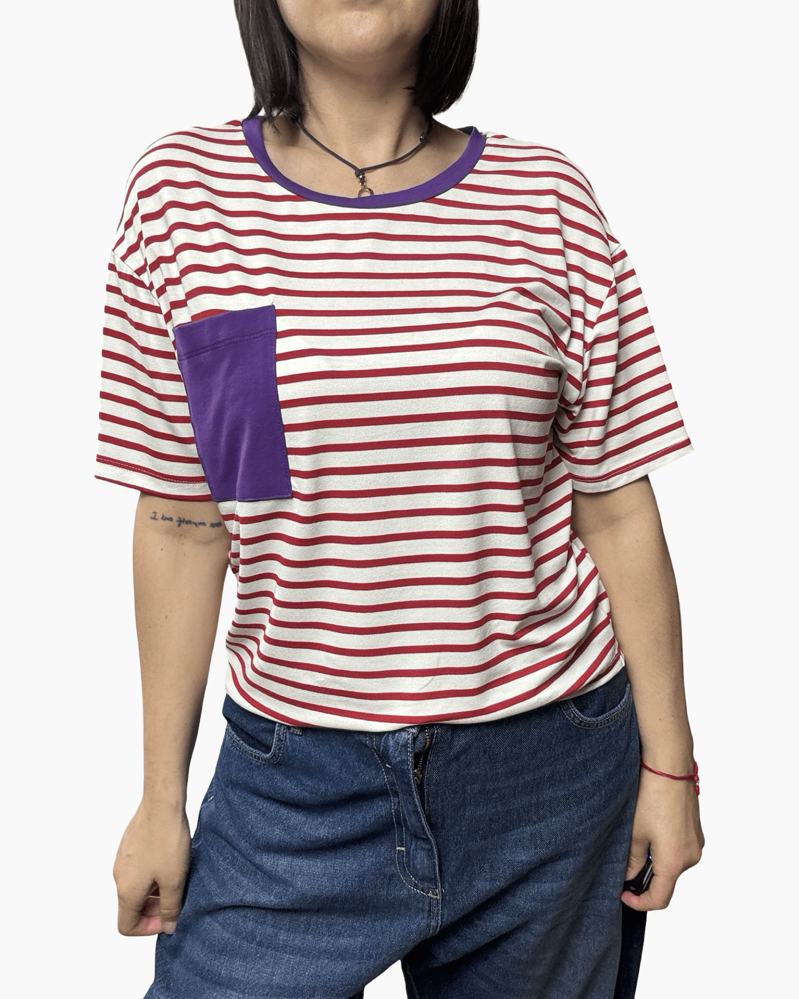 T-SHIRT RIGATA CON TASCHINA SUSY MIX - XE BLU ABBIGLIAMENTO