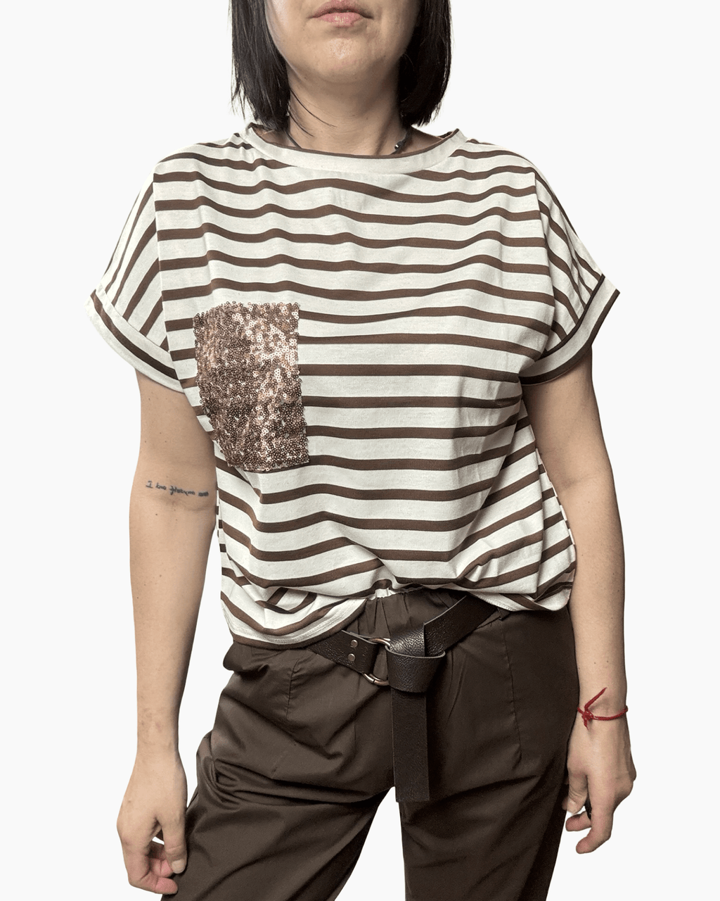 T-SHIRT RIGATA TASCA PAILLETTES SUSY MIX - XE BLU ABBIGLIAMENTO
