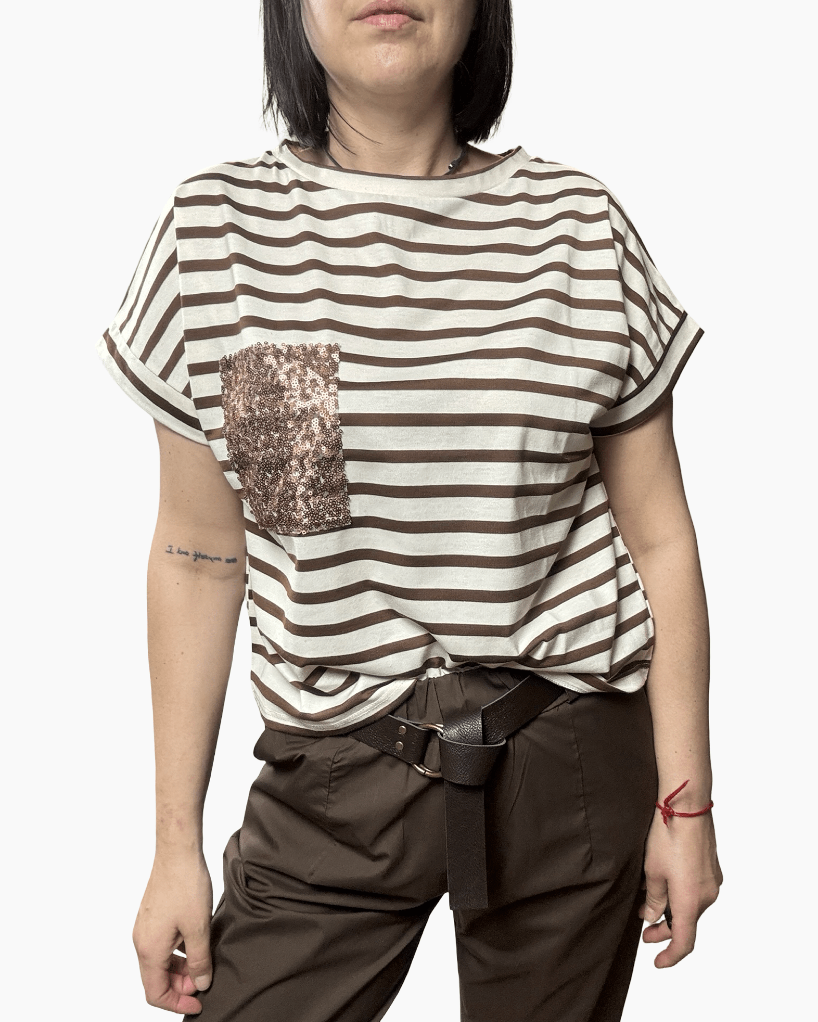 T-SHIRT RIGATA TASCA PAILLETTES SUSY MIX - XE BLU ABBIGLIAMENTO