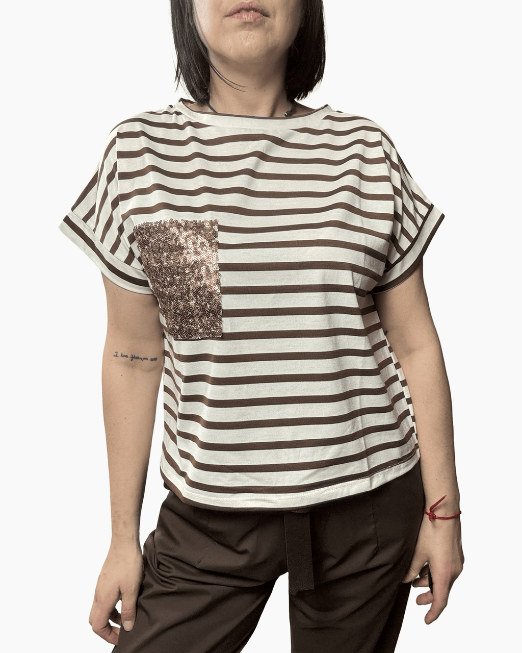 T-SHIRT RIGATA TASCA PAILLETTES SUSY MIX - XE BLU ABBIGLIAMENTO