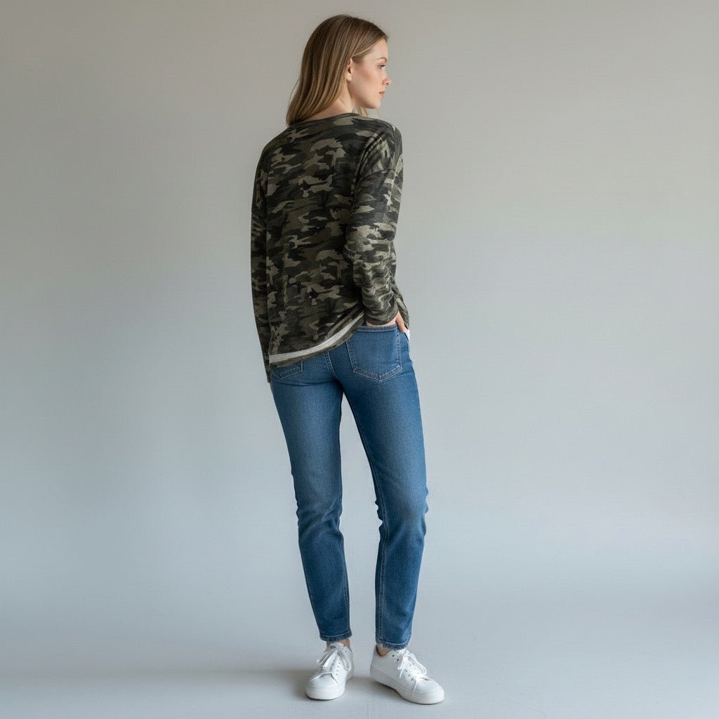 T-SHIRT STAMPA MIMETICA TENSIONE IN - XE BLU Abbigliamento Donna