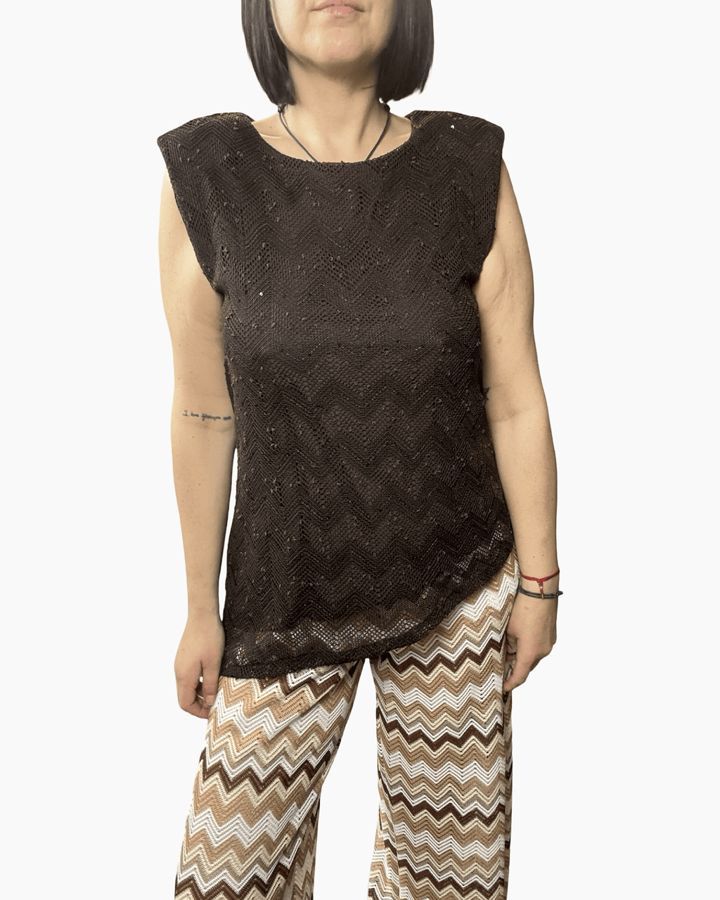 TOP SBIEGO IN PIZZO CON MICROPAILLETTES SUSY MIX - XE BLU ABBIGLIAMENTO